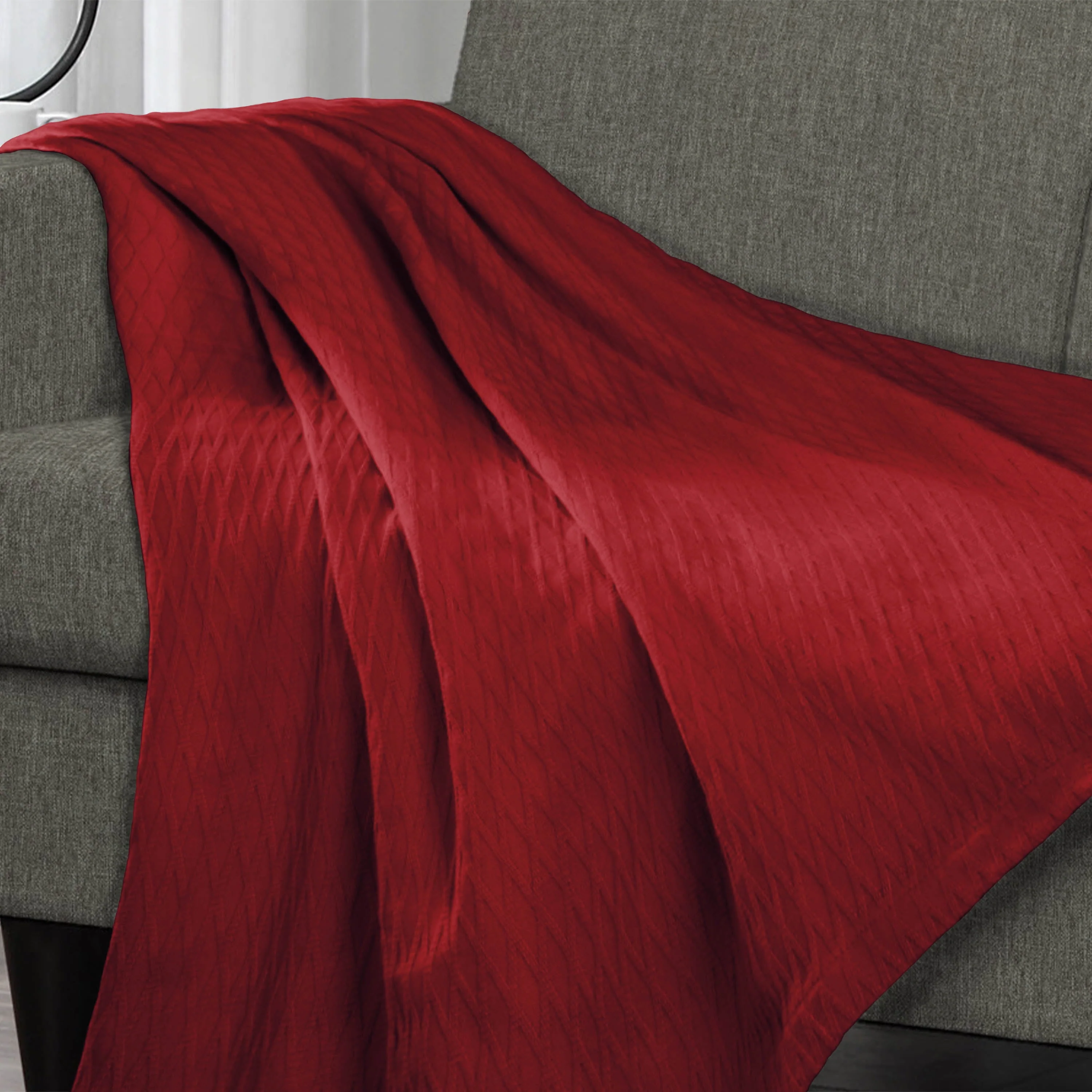 Superior Diamond All-Season Cotton Blanket, Throw Size, Burgundy