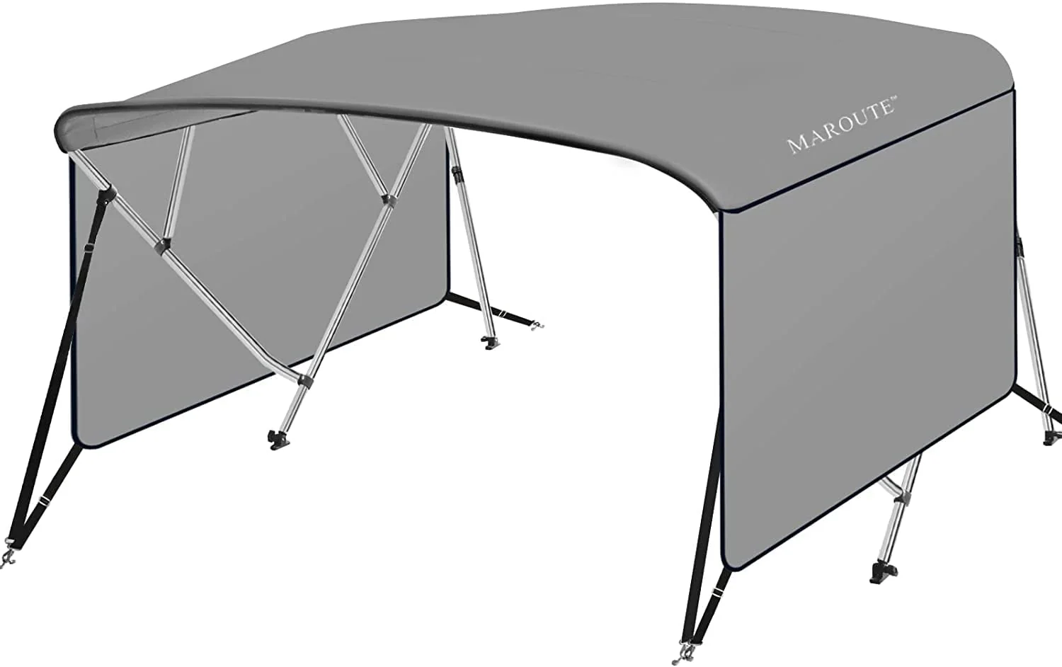 4 Bow Bimini Top Boat Cover with 1” Aluminum Alloy Frame, Include 2 Straps, 2 Adjustable Rear Support Pole, Zippered Storage Boot, PU Coating Canvas（8'L x 54" H x 73"-78" W ，Gray ）