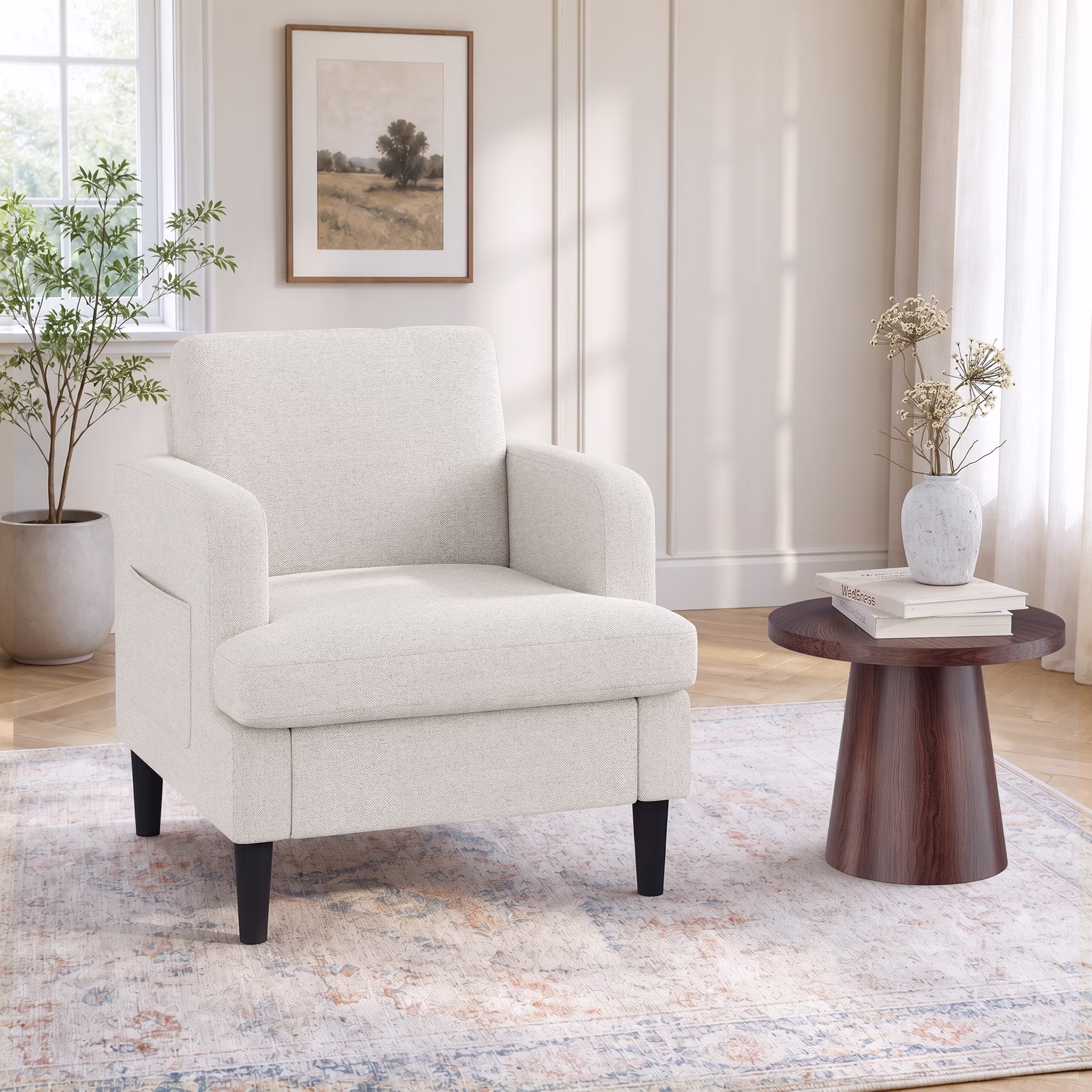 EOP 29.13" Accent Chairs Upholstered Fabric Compty Chairs with Armrest Reading Chair with Solid Wood Frame for Living Room Reading Room, Green