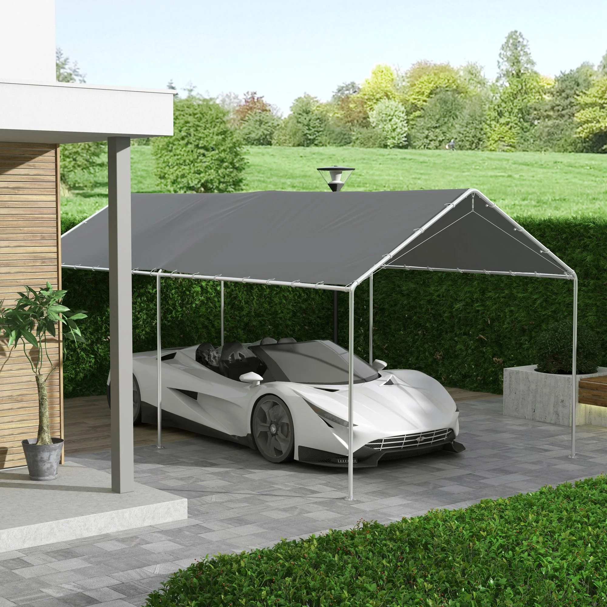10'x20' Heavy-Duty Replacement Canopy Cover w/UV Protection & Ball Bungees, Waterproof Carport Shelter Top for Outdoor Storage - Dark Gray (Top Only/Frame Not Included)