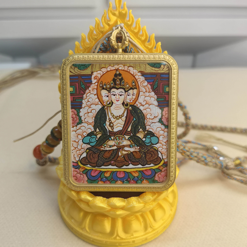 Hand-Painted Vairocana Buddha Dharma Wheel Pendant - Tibetan Thangka Meditation Necklace for Pure Illumination & Universal Wisdom