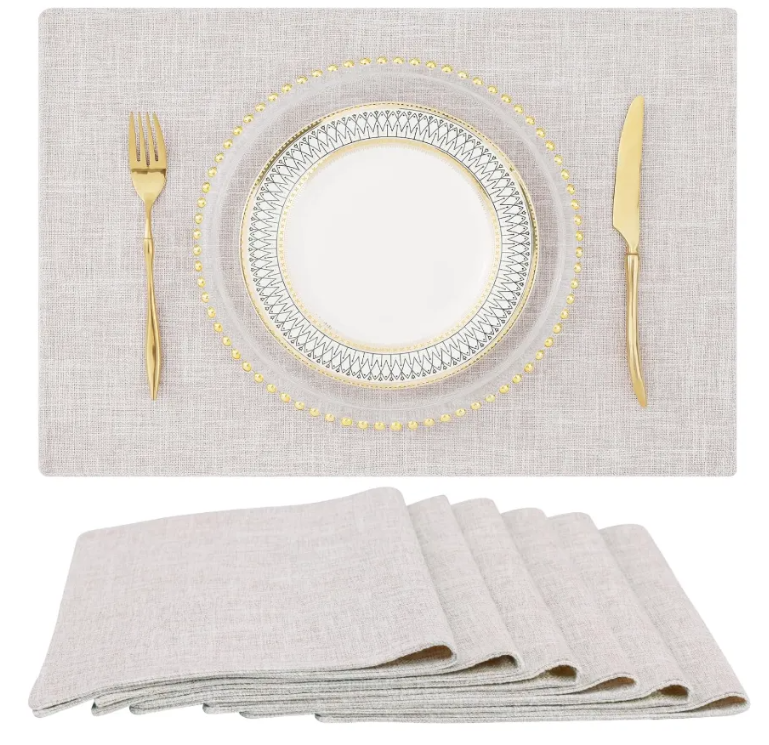 homing Neutral Beige Cloth Placemats Set of 6 – Cotton Linen Blend Washable Farmhouse Dining Table Mats for Indoors & Outdoors, Easy to Clean, 13 x 19 Inch