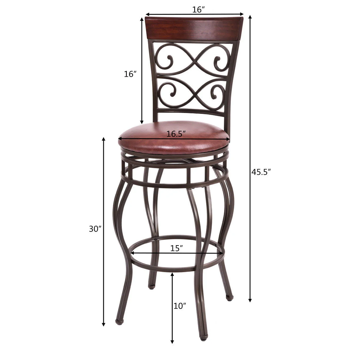 Set of 2 Vintage Bar Stools Swivel Padded Seat 30'' Bistro Dining Kitchen Pub Chair High Back