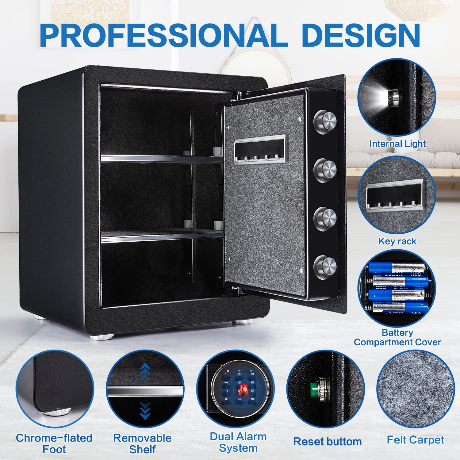 2.0 Cubic Feet Security Safe Box, Dual Alarm System,  W/Electronic Digital Keypad, LED Light for Home Office Hotel Use 15