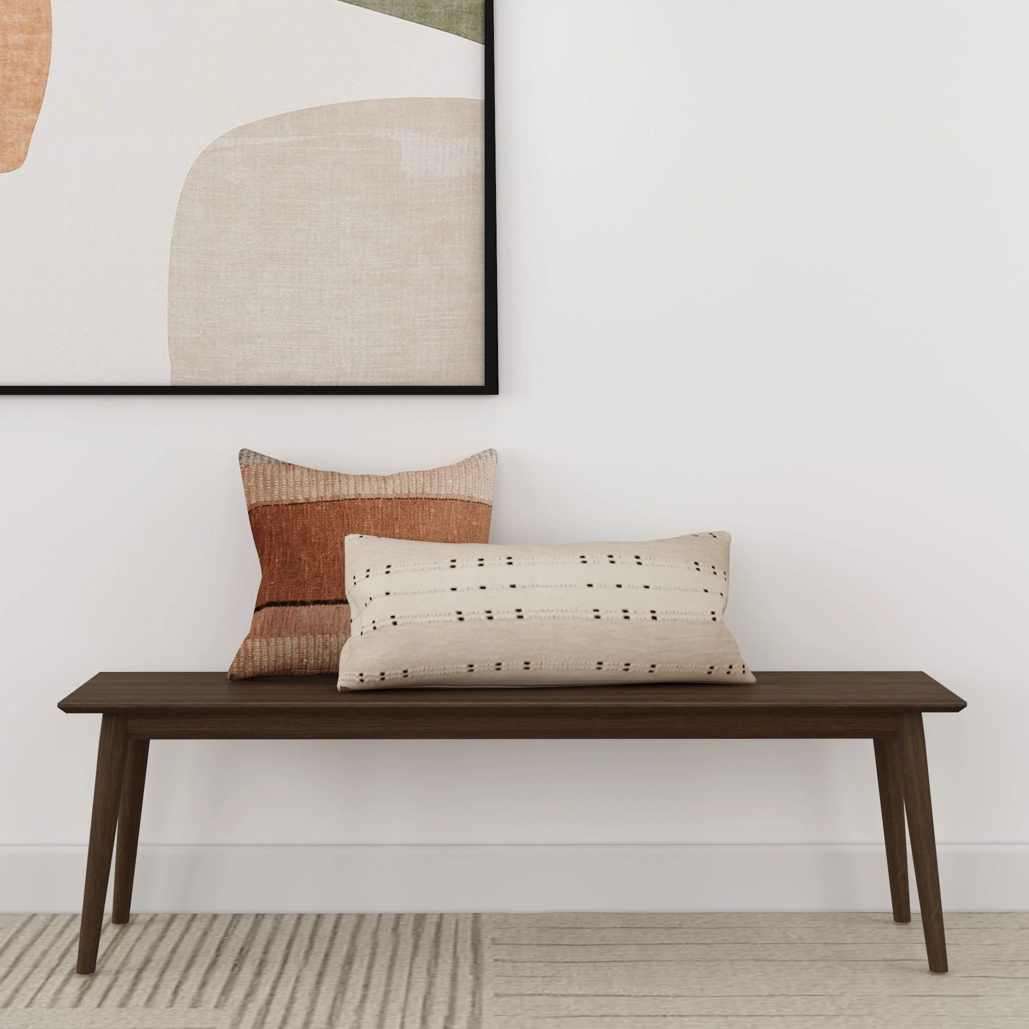 Plank+Beam 59" Mid Century Modern Solid Wood Dining Bench, Entryway Bench, Dining Room Bench, Walnut