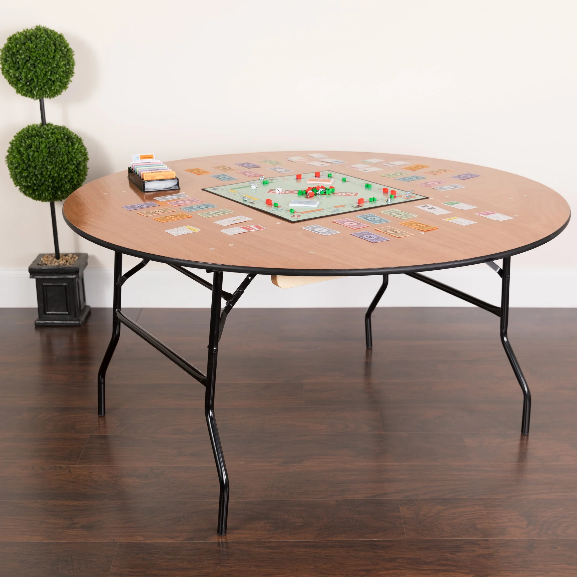 Flash Furniture 5' Round All-Occasion Wood Folding Event Table, Natural/Black