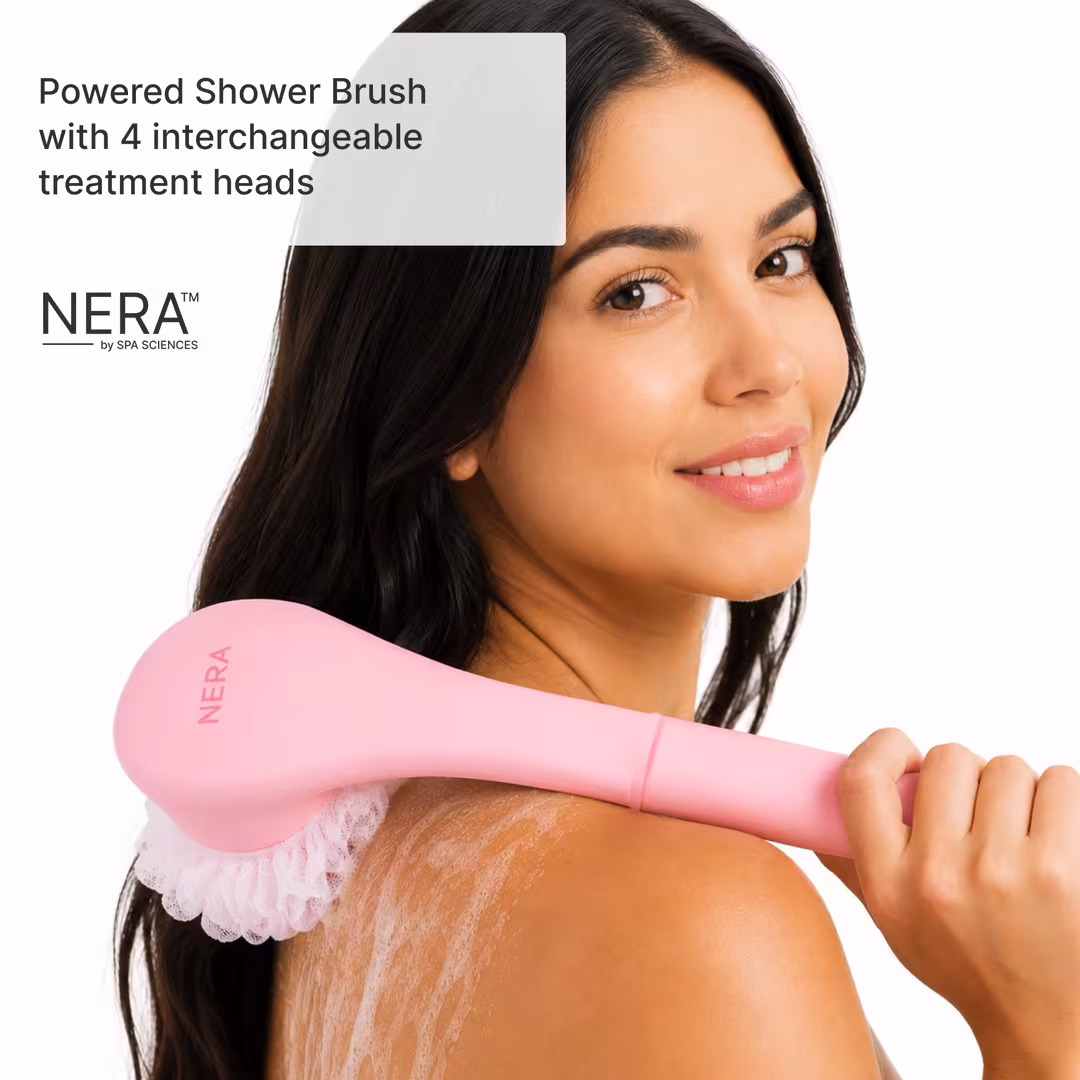 Spa Sciences  NERA Rechargeable Waterproof Powered Shower Brush with 4 Heads & Antimicrobial Bristles