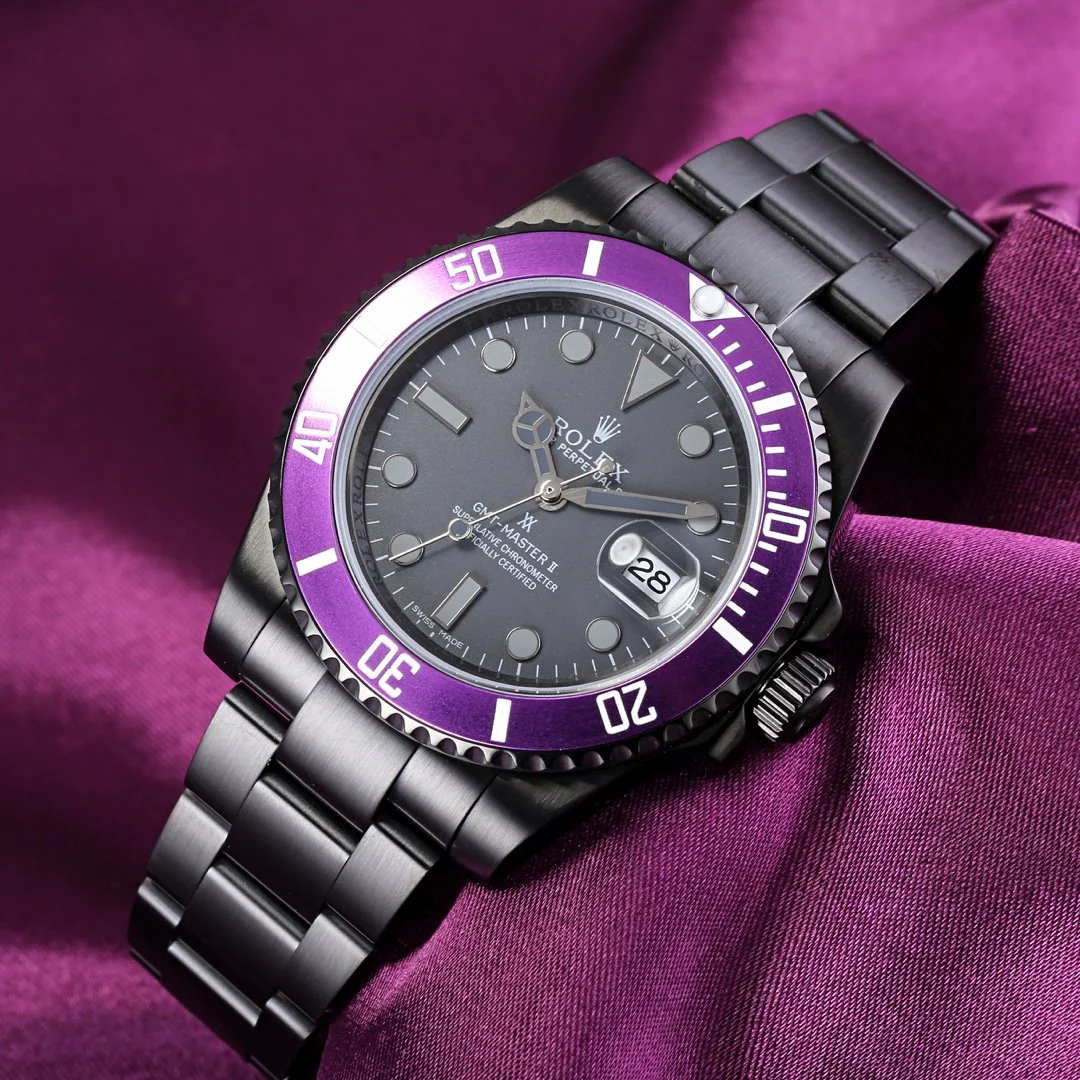 Rolex Watch GMT - MASTER II CUSTOM BLACK CASE PURPLE BEZEL Watch