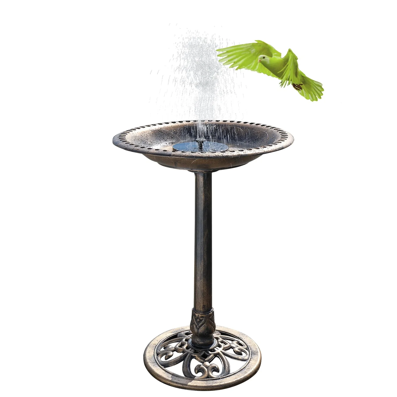 Zimtown Courtyard 42 Inch Bird Bath w/ Solar Light Garden Decor