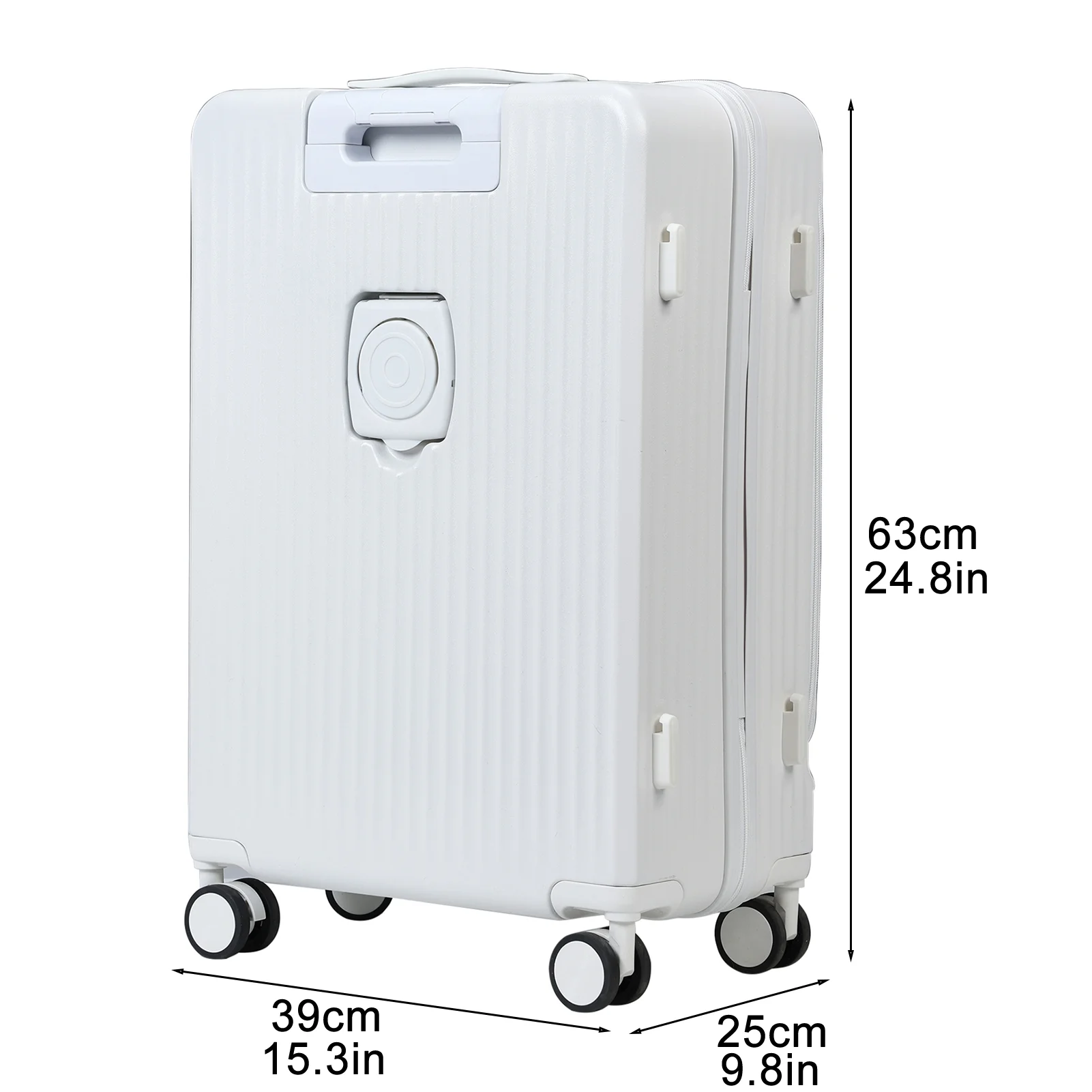 24 Inch Checked Luggage with Front Pocket, USB Charging Port, Built-in lock Carry on Suitcase, Cup Holder and Phone Holder, Medium Hardside Suitcase with Spinner Wheels, White