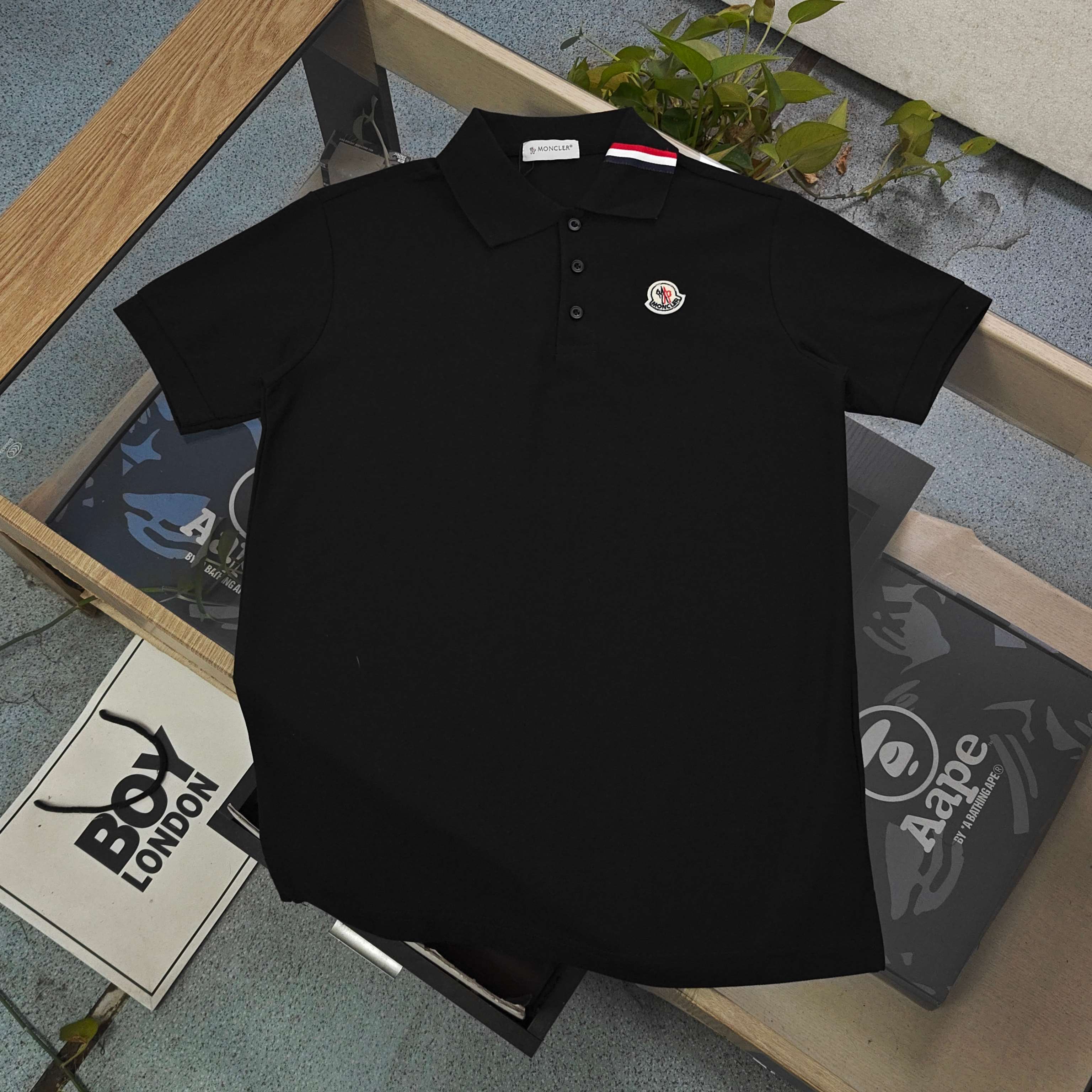 Moncler Classic Tricolor Striped Collar Polo Shirt