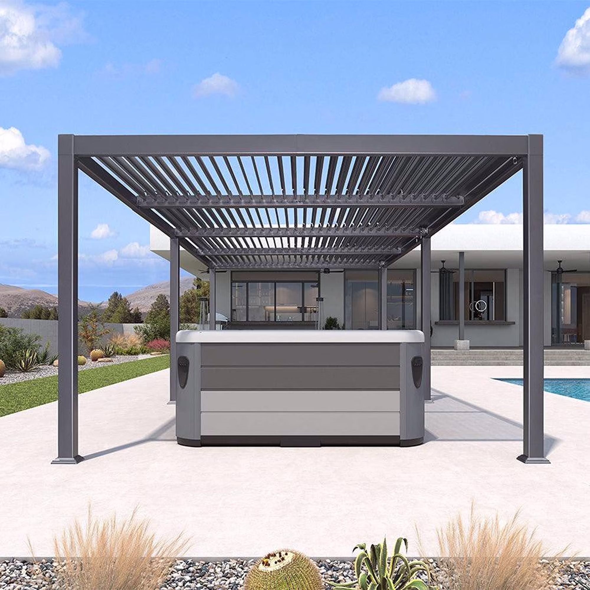 PURPLE LEAF 11'×18' Outdoor Louvered Pergola with Adjustable Hardtop Patio Pergola, Grey