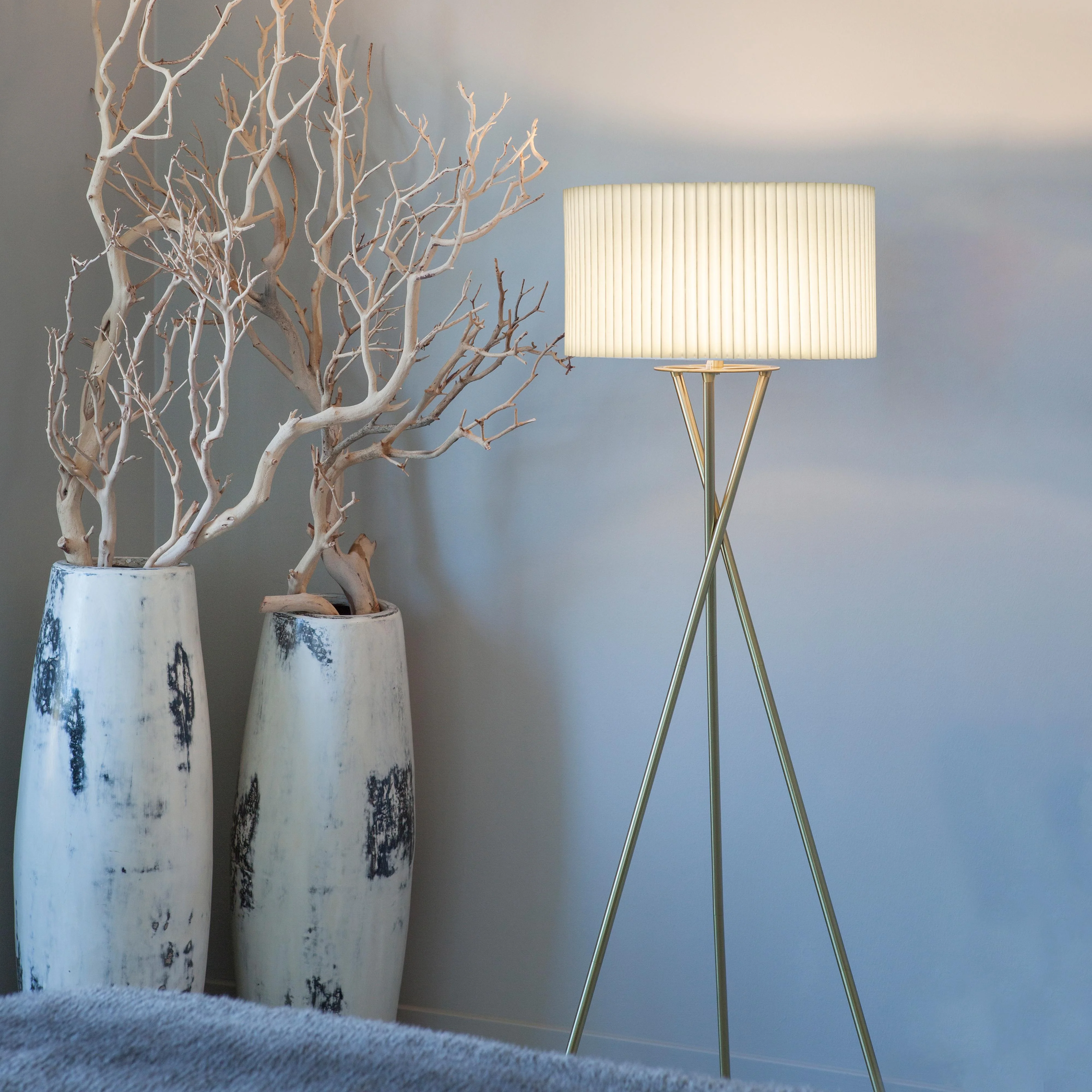 Brightech Jaxon 60" LED Tripod Floor Lamp with Pleated White Shade