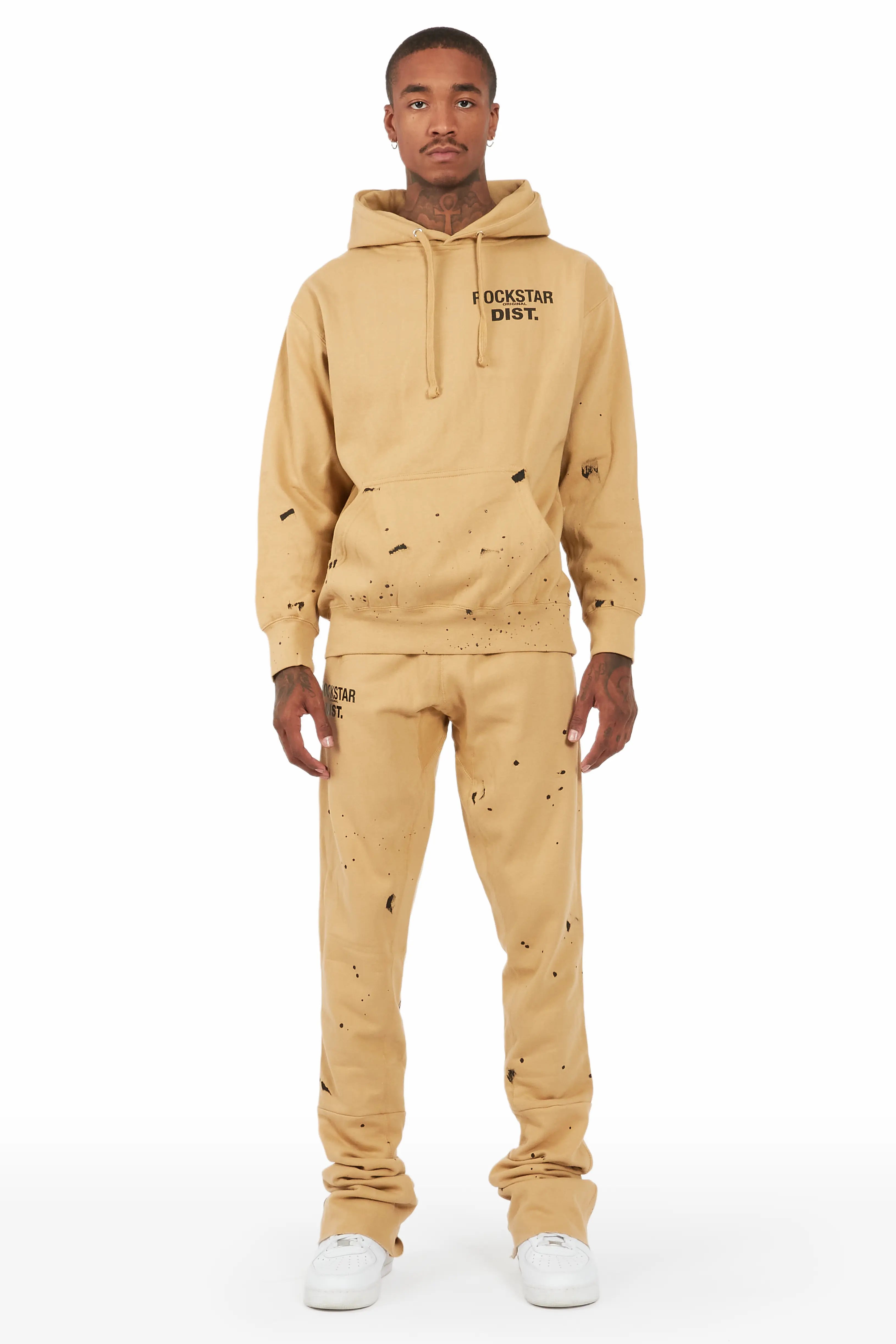 Raffer Beige Hoodie/Super Stacked Flare Track Set