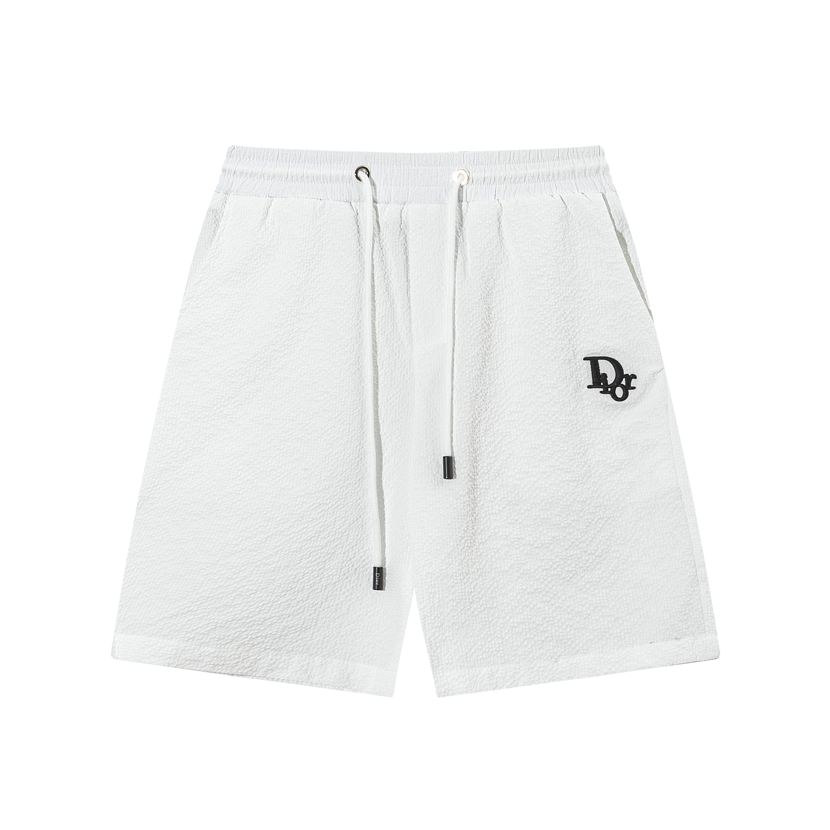 Dior Style White Italic Embroidered Logo Casual Shorts
