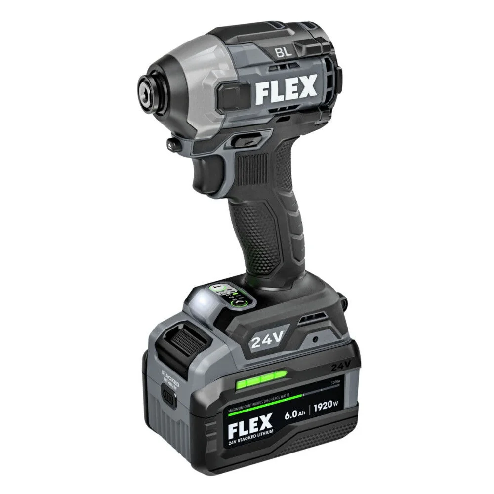 Flex 1/4"" Quick Eject Hex Impact Driver Kit w/ Multi Mode Stacked Lithium Batte