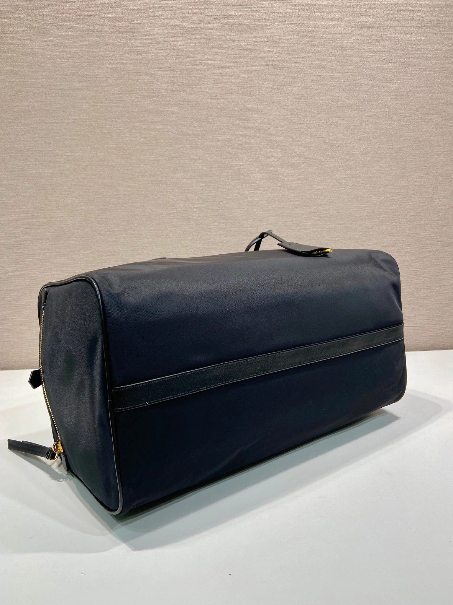 Prada TRAVEL BAG 40 IN BLACK WATERPROOF FABRIC GOLD PADLOCK