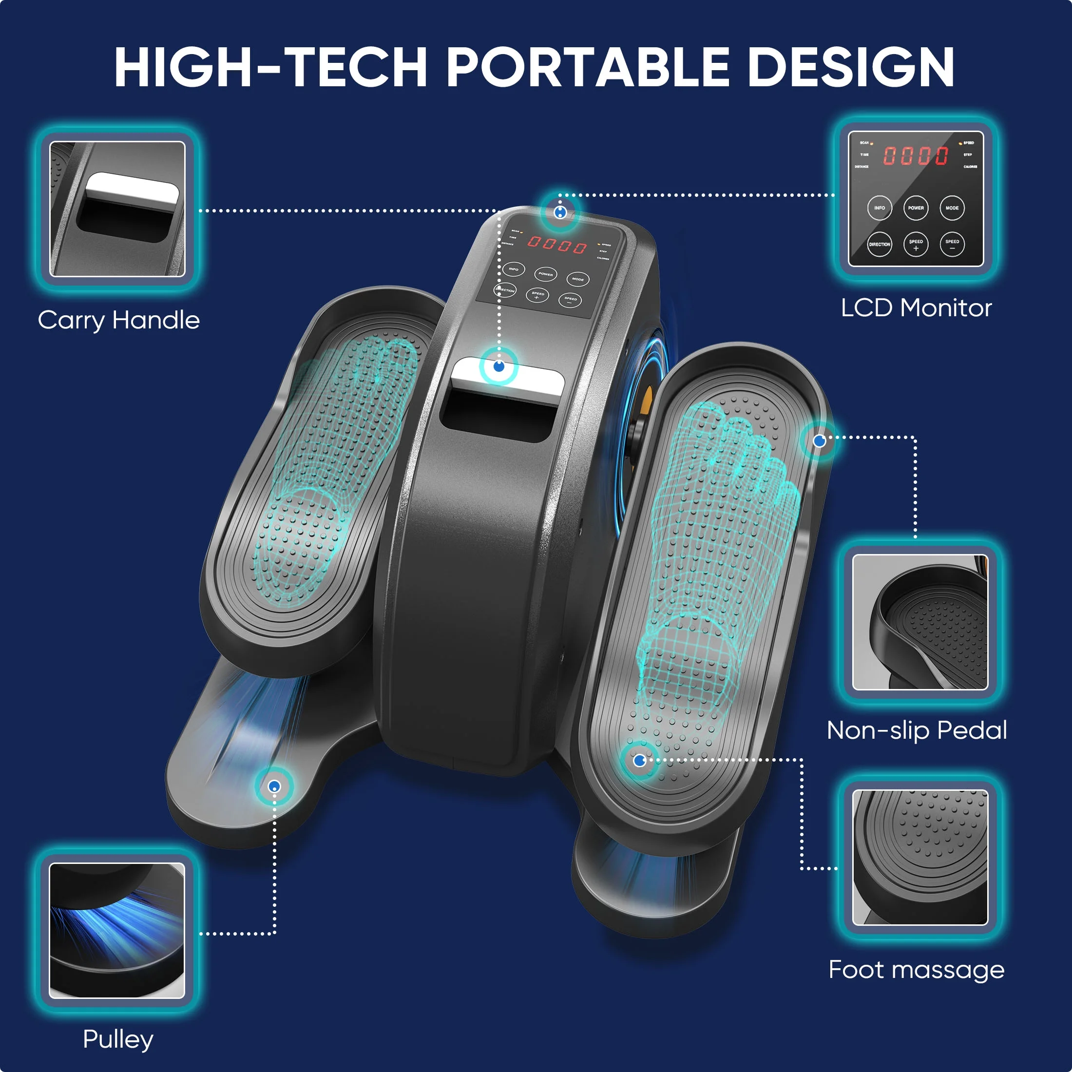 edx Under-Desk Elliptical Machine ?Compact, Quiet & Portable Pedal Exerciser with Adjustable Speed, LED Display, Ideal Mini Elliptical for Home or Office Workout