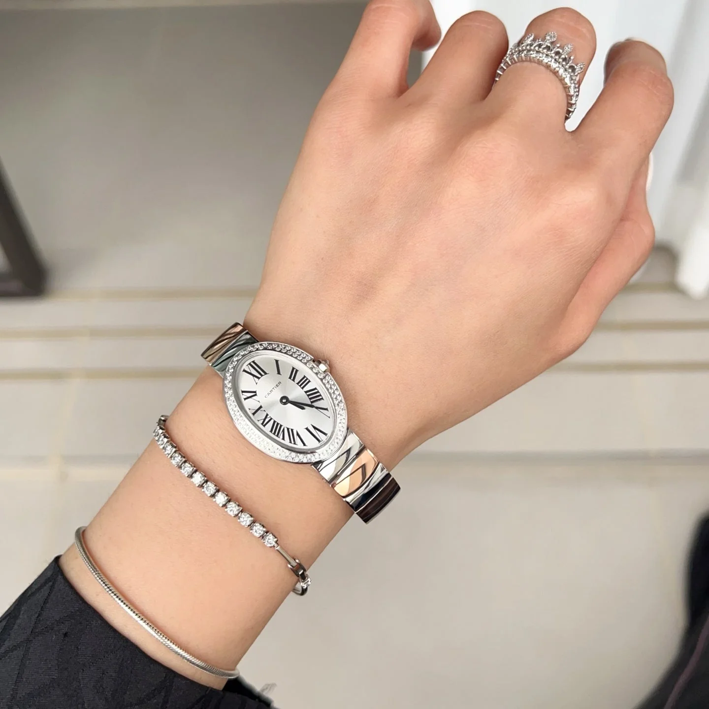 Cartier Watch Baignoire 23mm Tow-Tone Pink Gold Double Row Diamond Bezel