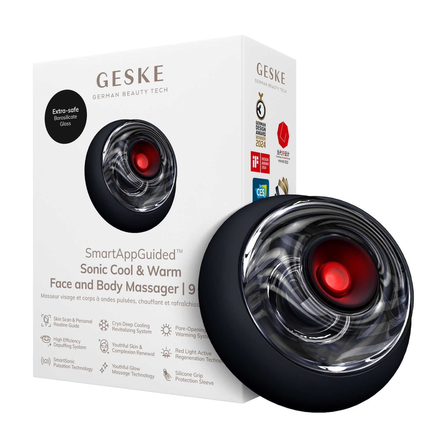 GESKE SmartAppGuided™ Sonic Cool & Warm Face & Body Massager | 9 in 1