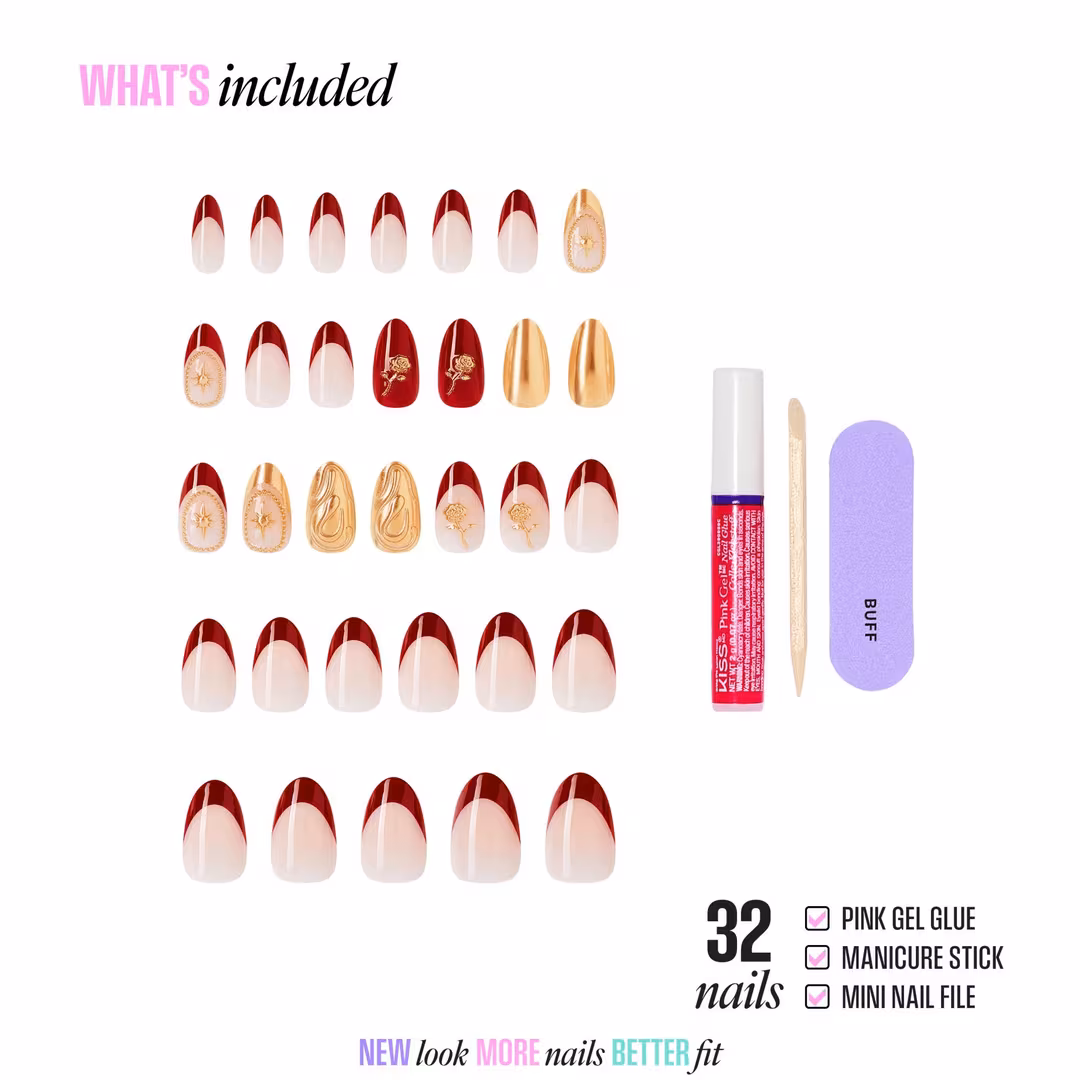 Kiss  Glam Jeweled Medium Almond Press On Nails, Weekends