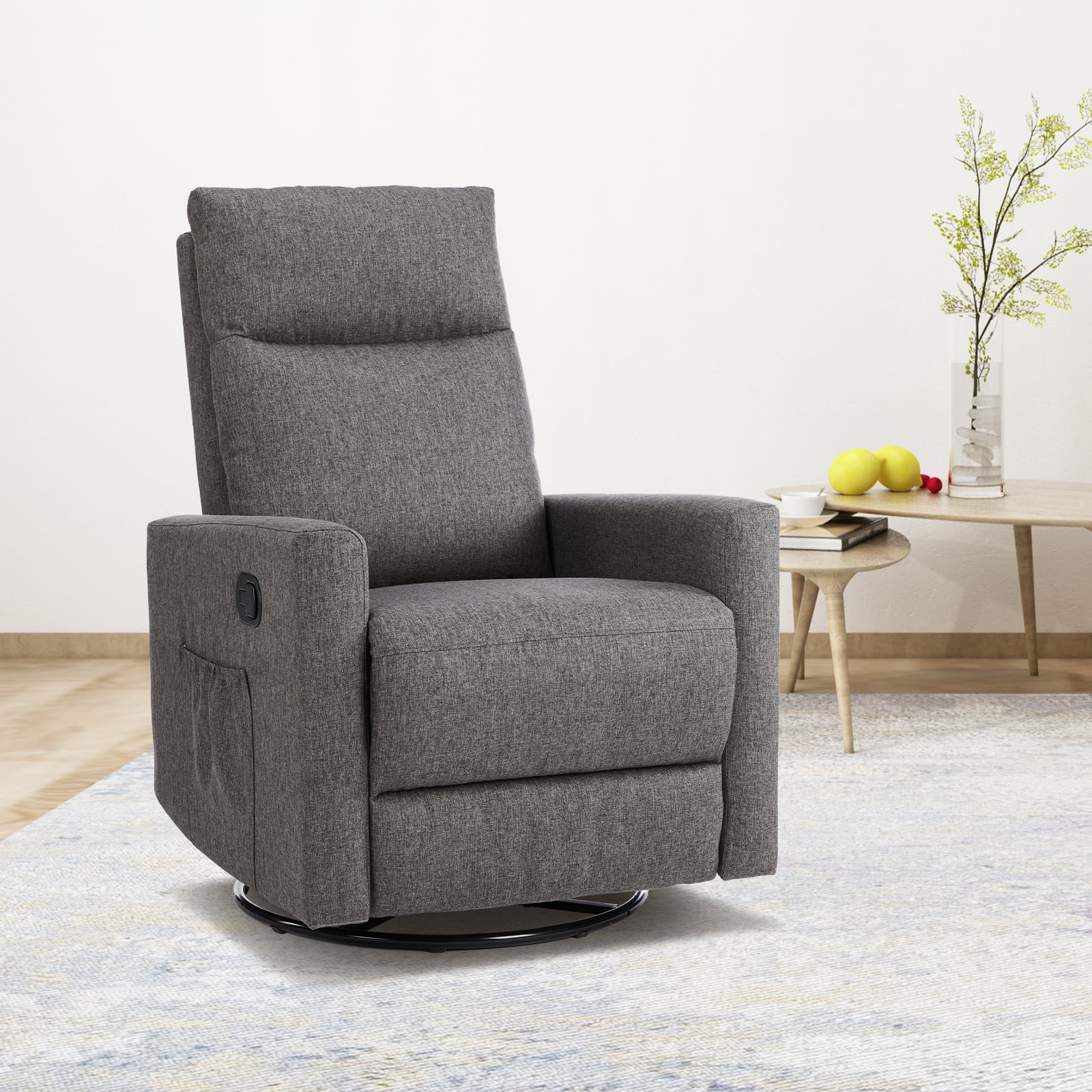 Recliner Message Chair with Footrest, Swivel Rocking Glider, High Back Upholstered Deep Seat for Living Room, Grey