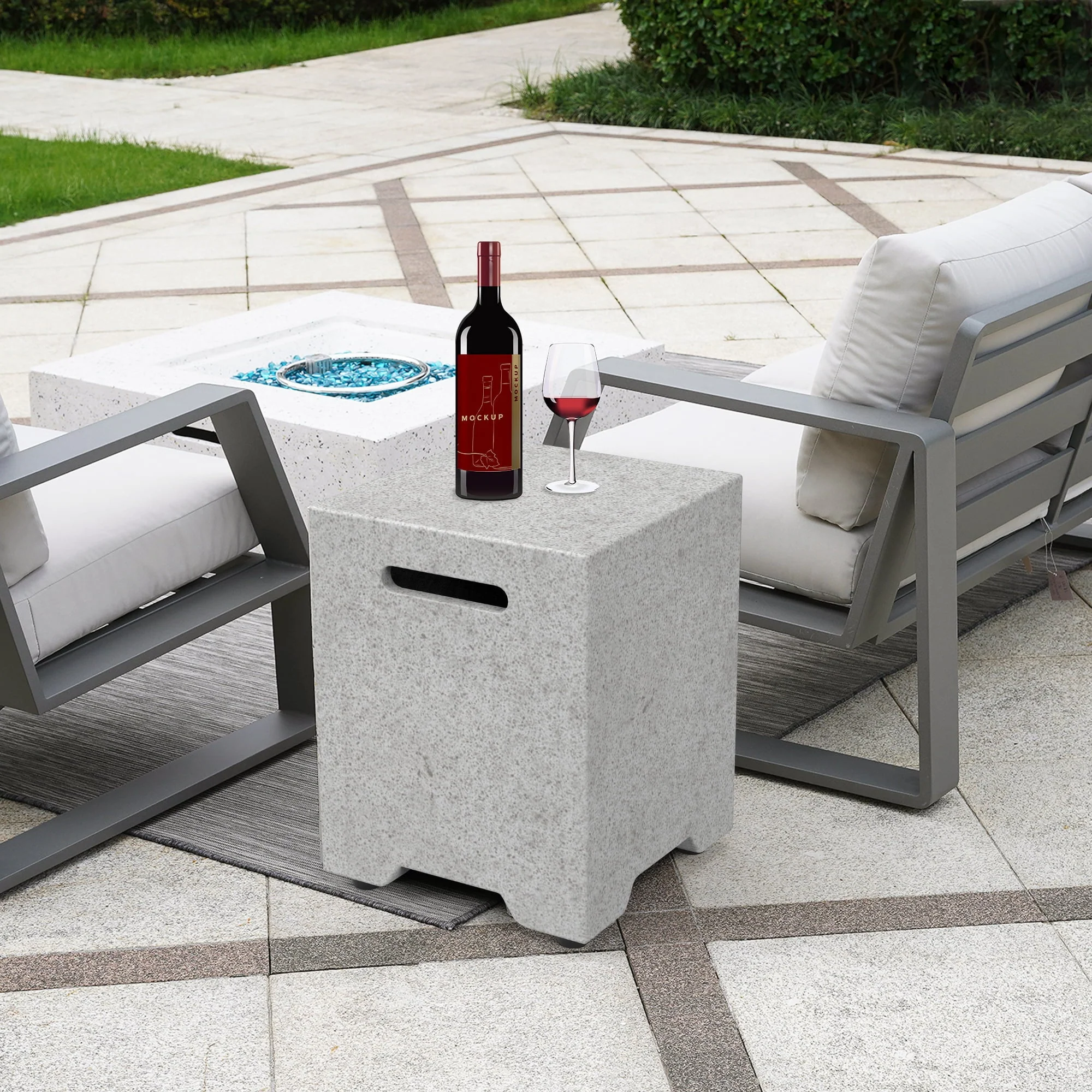 16 Inch Propane Tank Cover Table, 20 lb Propane Tank Holder Propane Tank Hideaway Table for Fire Pit, Outside Concrete Gas Tank Hideaway Storage Table with Waterproof Cover, Gray