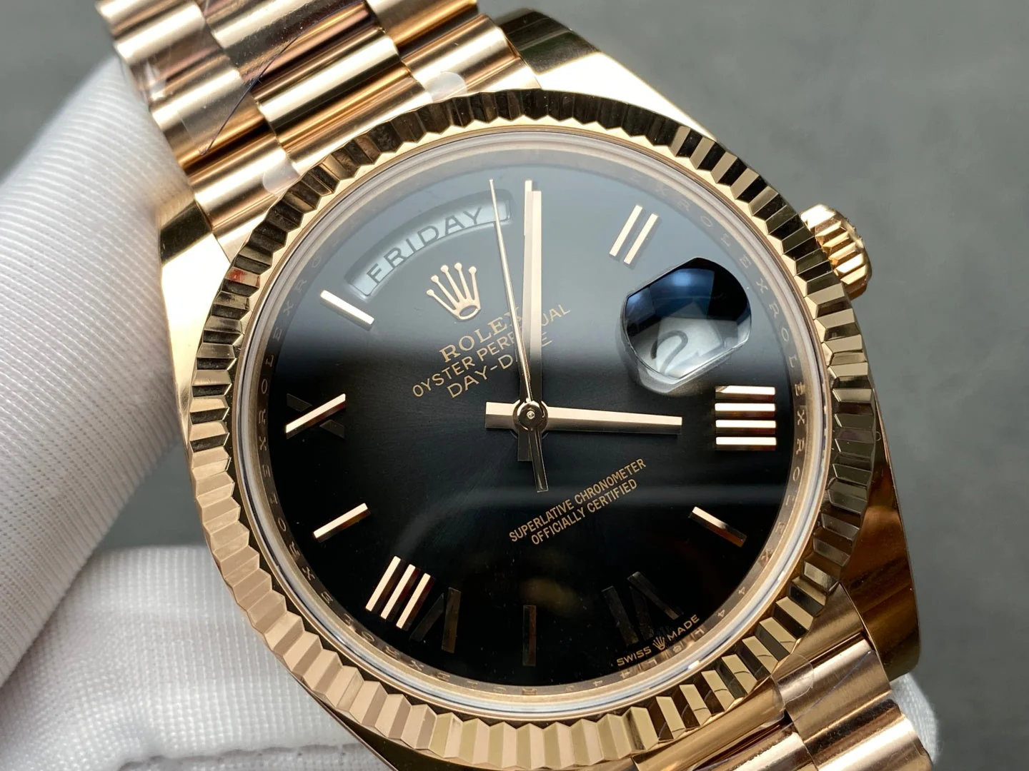 Rolex Watch Day-Date 40mm Pink Gold Black Dial