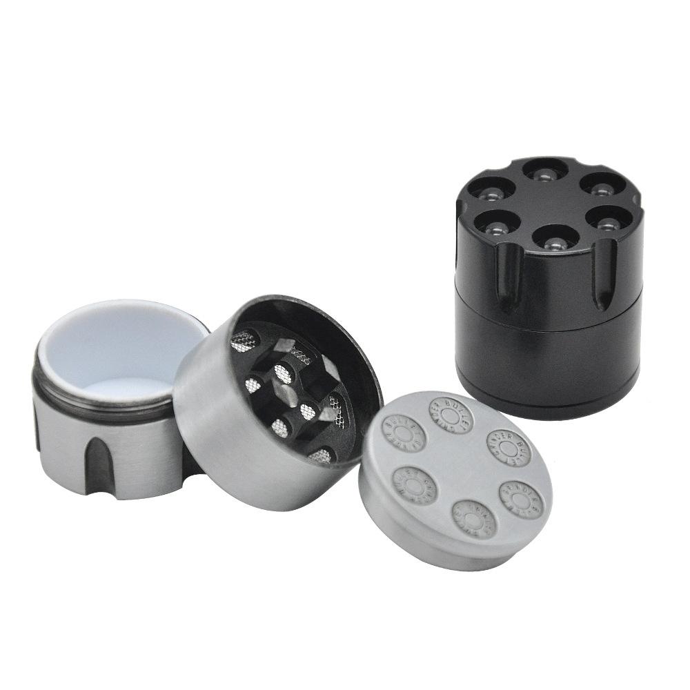 Revolver 6 Shooter 30mm 3 Layer Aluminium Novelty Herb Grinder (Silver/White)