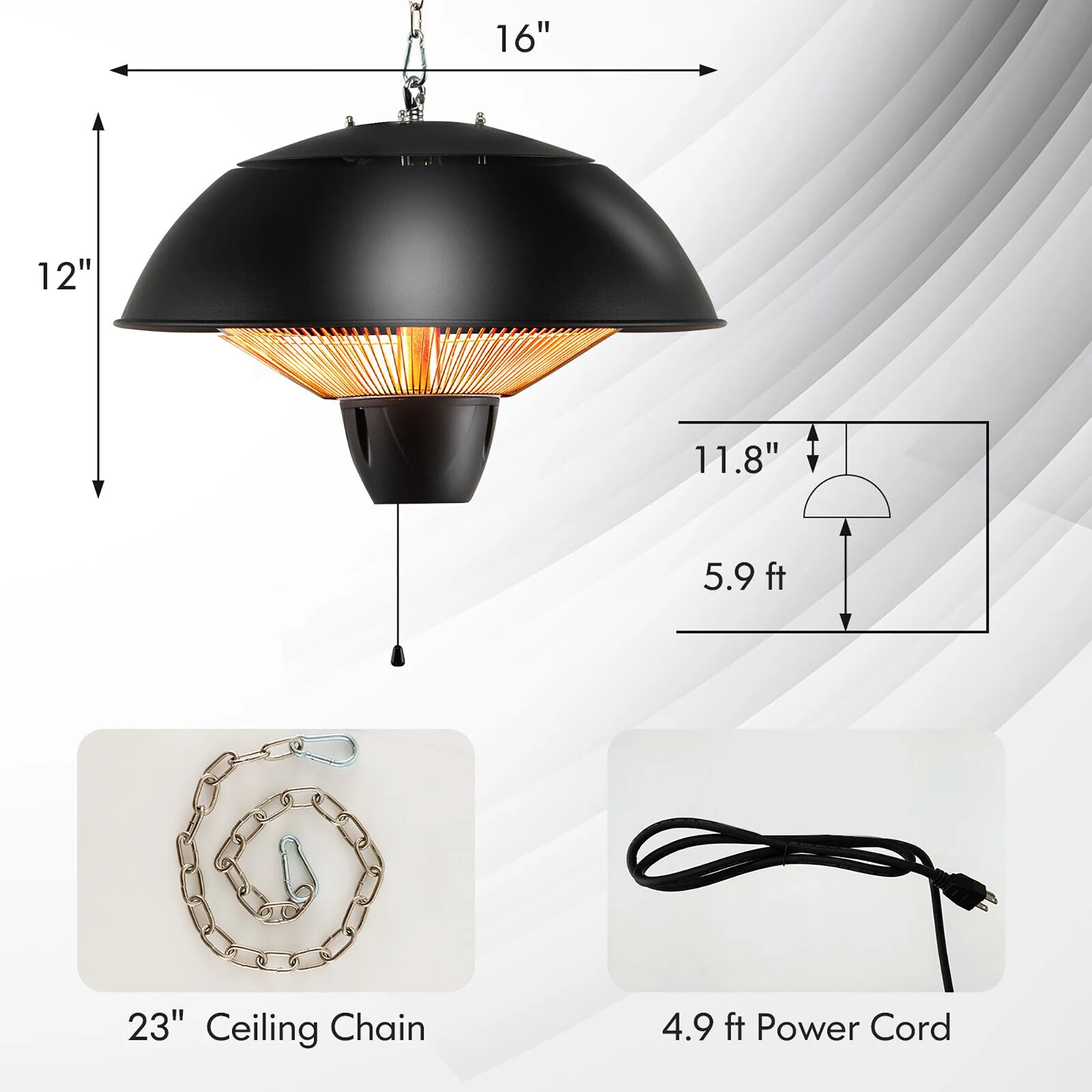 Gymax 1500W Electric Outdoor Hanging Patio Heater w/ IPX4 Waterproof