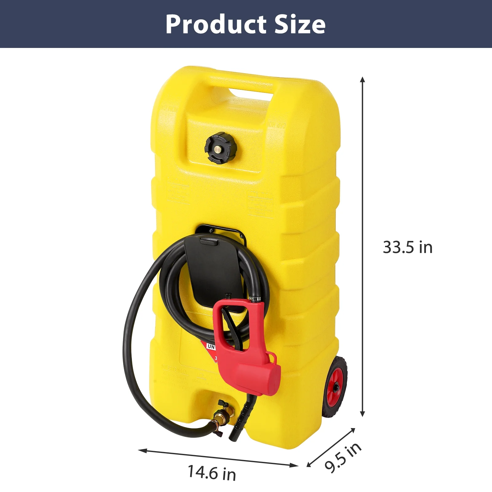 15 Gallon Fuel Caddy, Portable Gas Fuel Tank Container with LE Fluid Transfer Siphon Pump and 10ft. Delivery Hose, Diesel Storage Can On-Wheels for Cars, Lawn Mowers, ATVs, Boats, Yellow