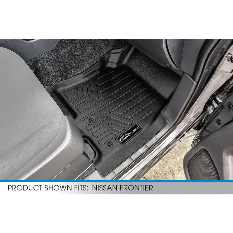 SMARTLINER Custom Floor Mats 2 Row Liner Set Black Compatible With 2022-2025 Nissan Frontier (Crew Cab with 2nd Row Under-Seat Storage)