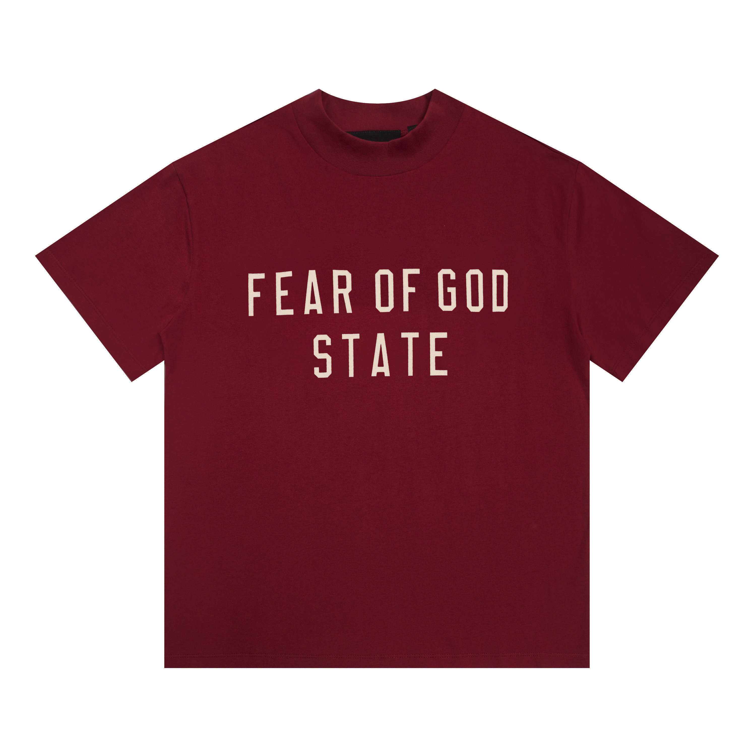 Wine red square letter print short-sleeved shirt
