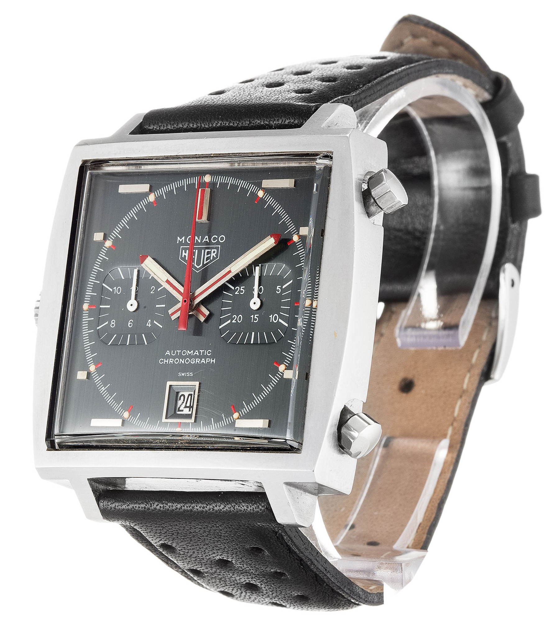 Replica Tag Heuer Monaco Black Dial Leather Strap 1133G-37 MM