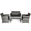 Costway 4PCS Patio Rattan Conversation Glass Table Top Cushioned Sofa Red