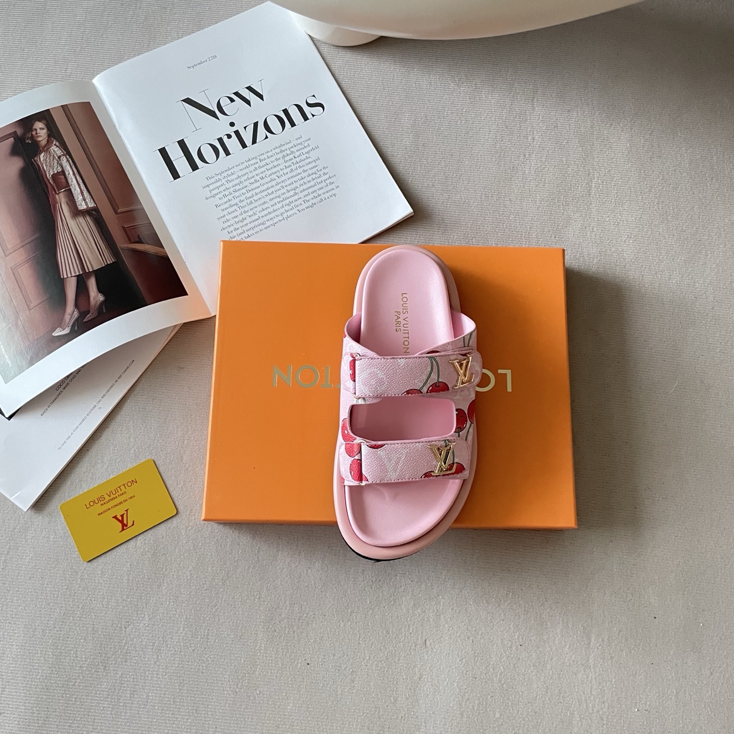 Louis Vuitton Bom Dia Cherry-Print Slide Sandals