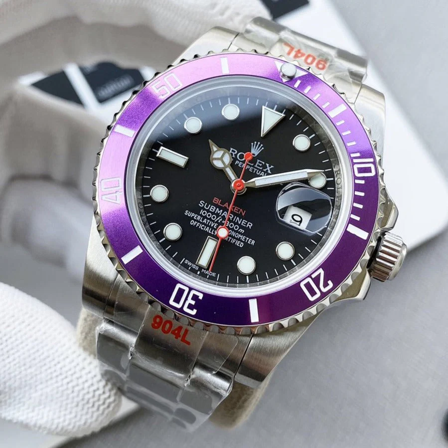 Rolex Watch SUBMARINER DATE 40MM CUSTOM PURPLE BEZEL BLACK DIAL Watch