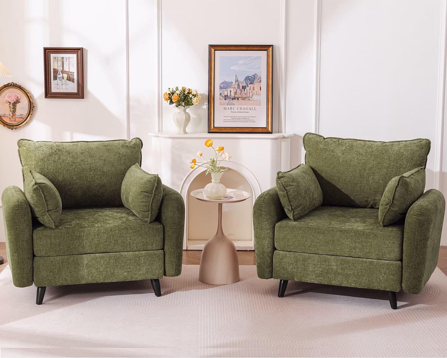 Rexulqo Oversized Accent Chair with All Seats Storage,Comfy Living Room Chairs with 2 Throw Pillow,Upholstered Mid-Century Armchair,24.5'' Deep Seat,Reading Chair For Bedroom ,Office,Chenille,Khaki