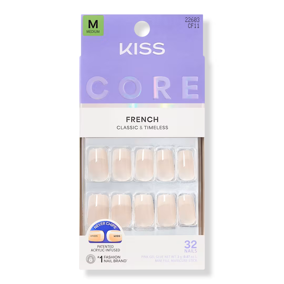 Kiss  Core French Medium Squoval Press On Nails