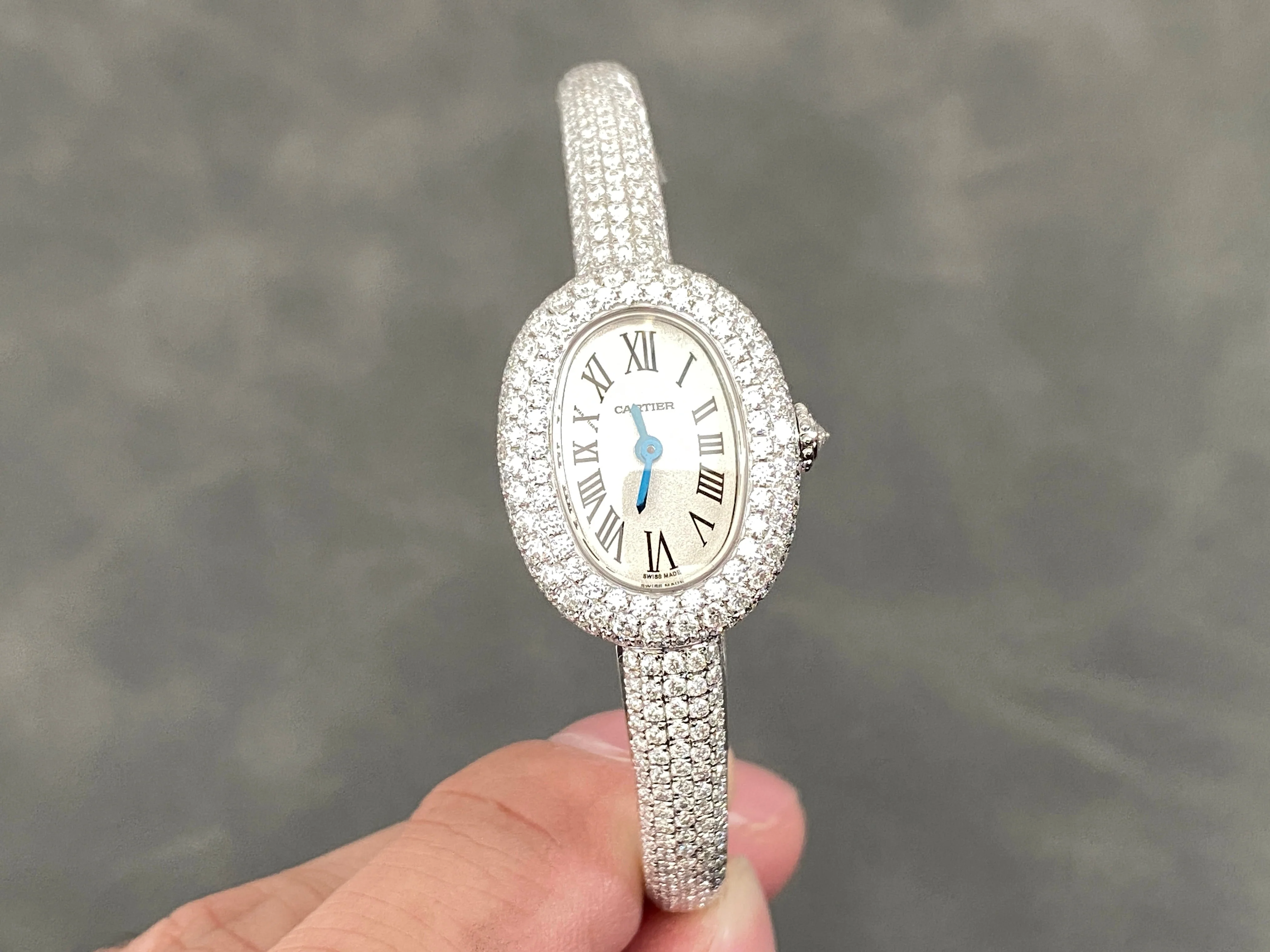 Cartier Watch Baignoire 2024 24.6mm Silver Diamond Bezel White Dial