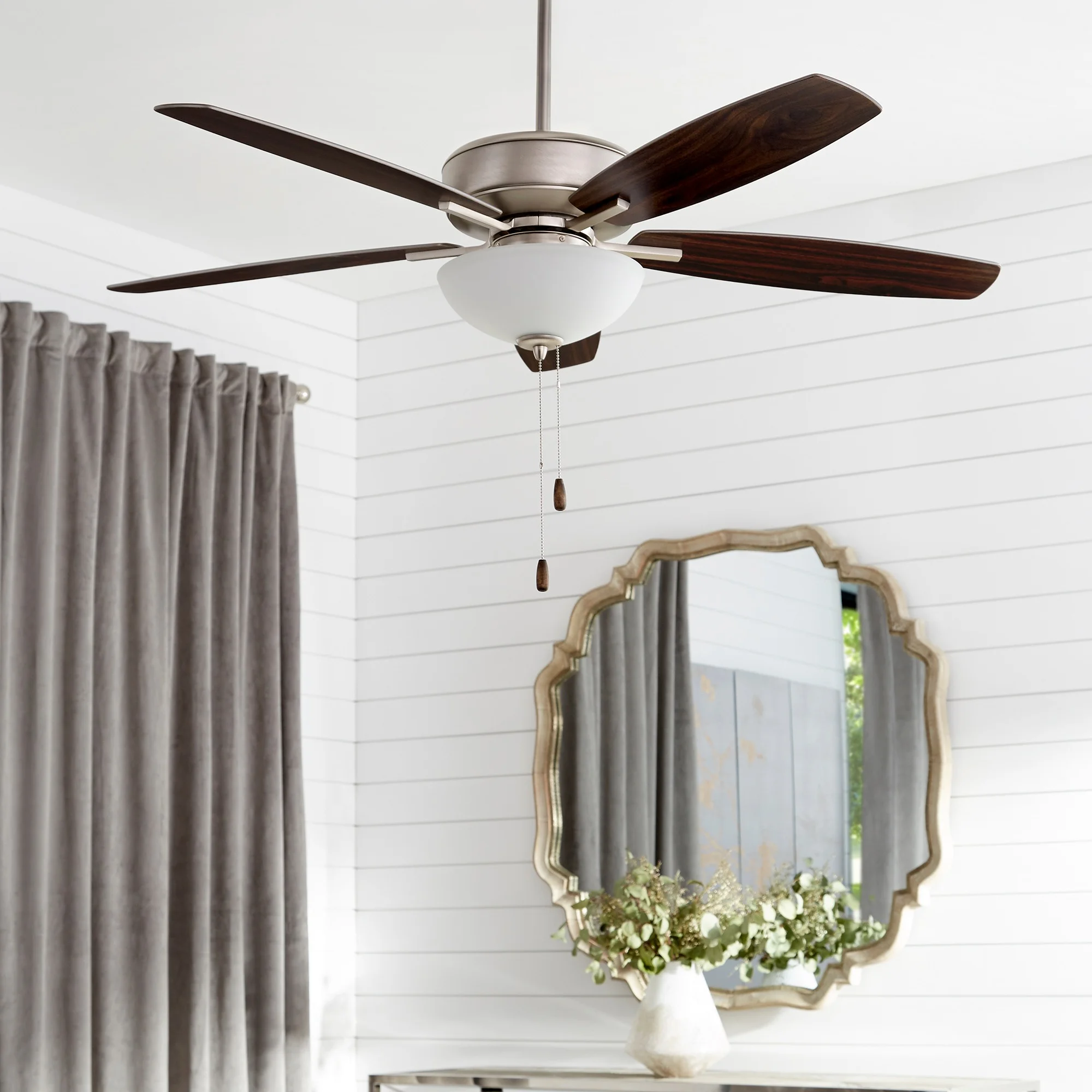 70525-80-Quorum Lighting-Breeze - 52 Inch 5 Blade Ceiling Fan with Bowl Light Kit-Aged Brass Finish-Dark Oak/Walnut Blade Color