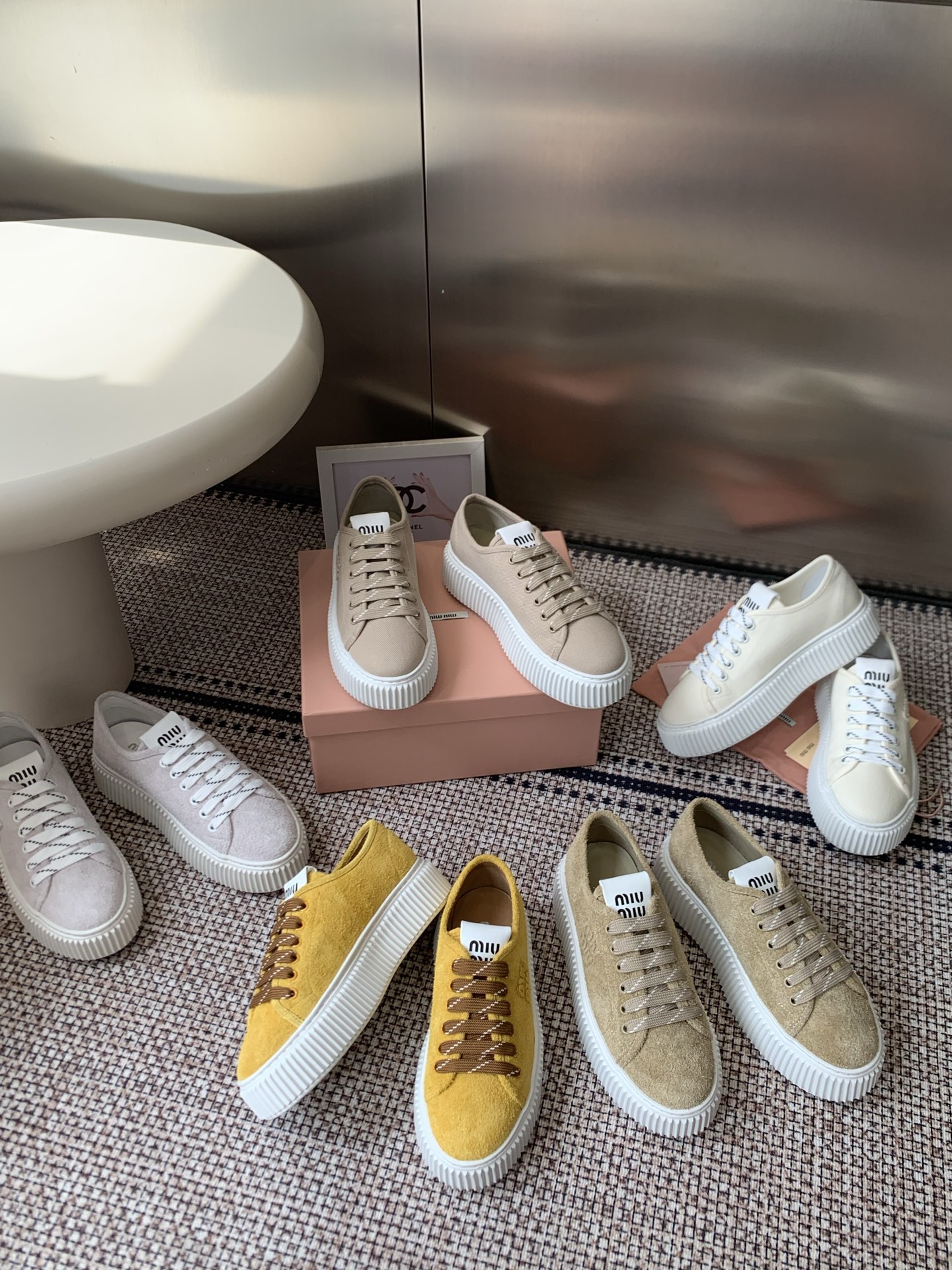 Miu Miu Suede Embossed Logo Platform Sneakers