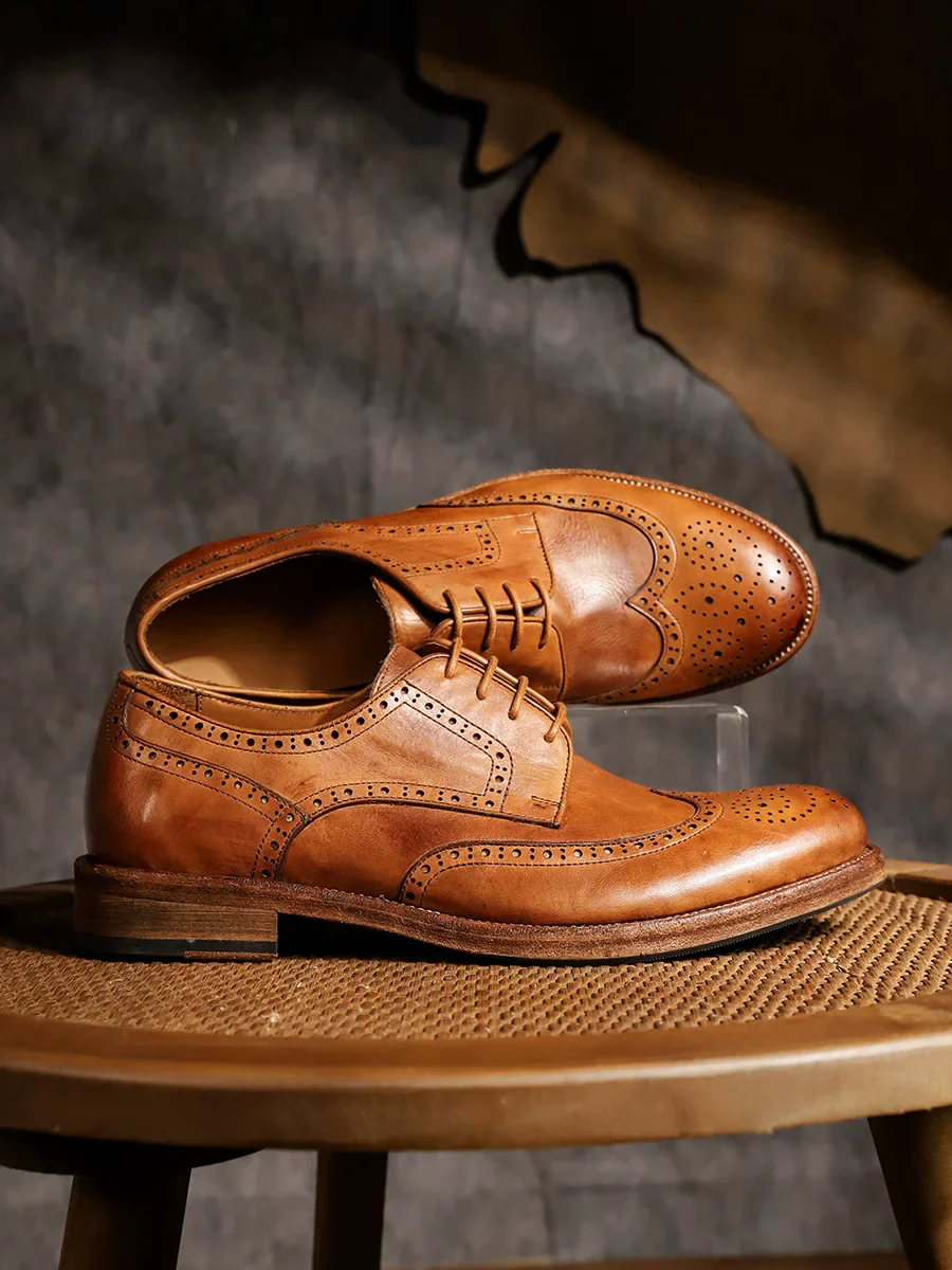 Handmade Brock carved washed dress leather shoes