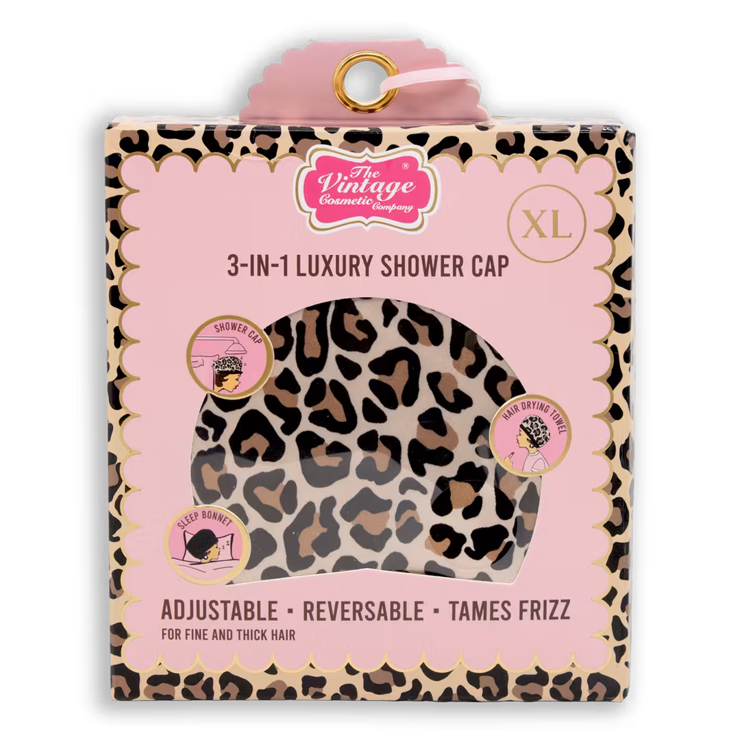 The Vintage Cosmetic Company  Leopard Print 3-IN-1 Shower Cap
