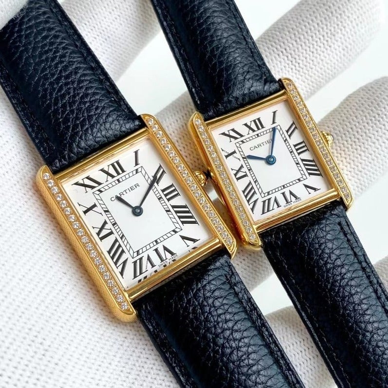 Cartier Watch TANK SOLO QUARTZ DIAMOND BEZEL CALF SKIN