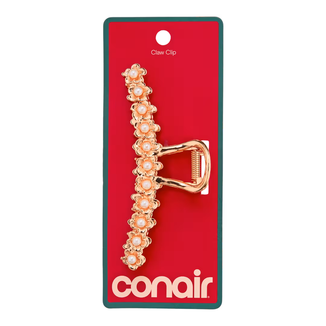 Conair Accessories  Metal Gold Flower Pearl Claw Clip