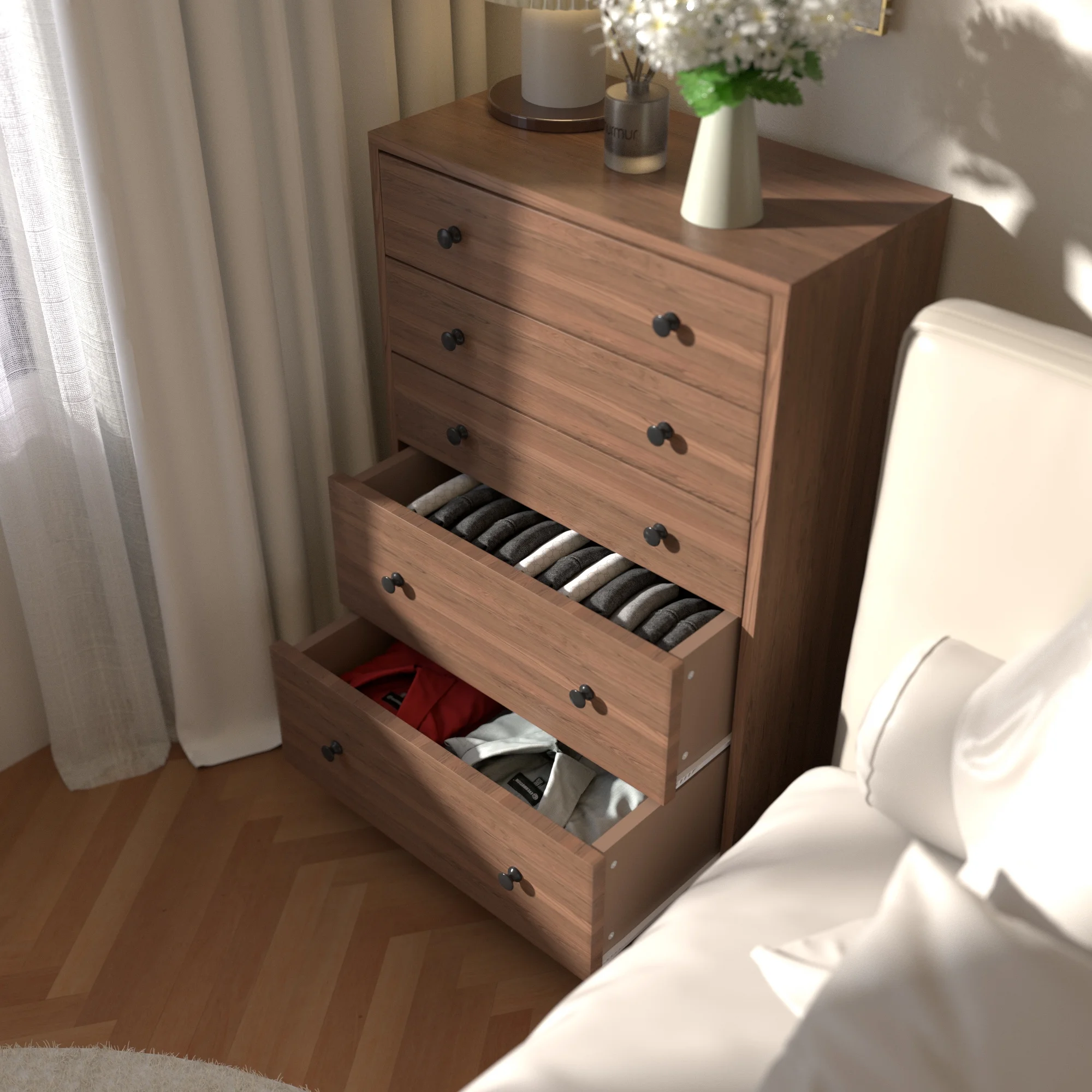 VEIKOUS Oversized 5-Drawer Dresser Chest, Large Storage Dresser for Bedroom Storage, Oak