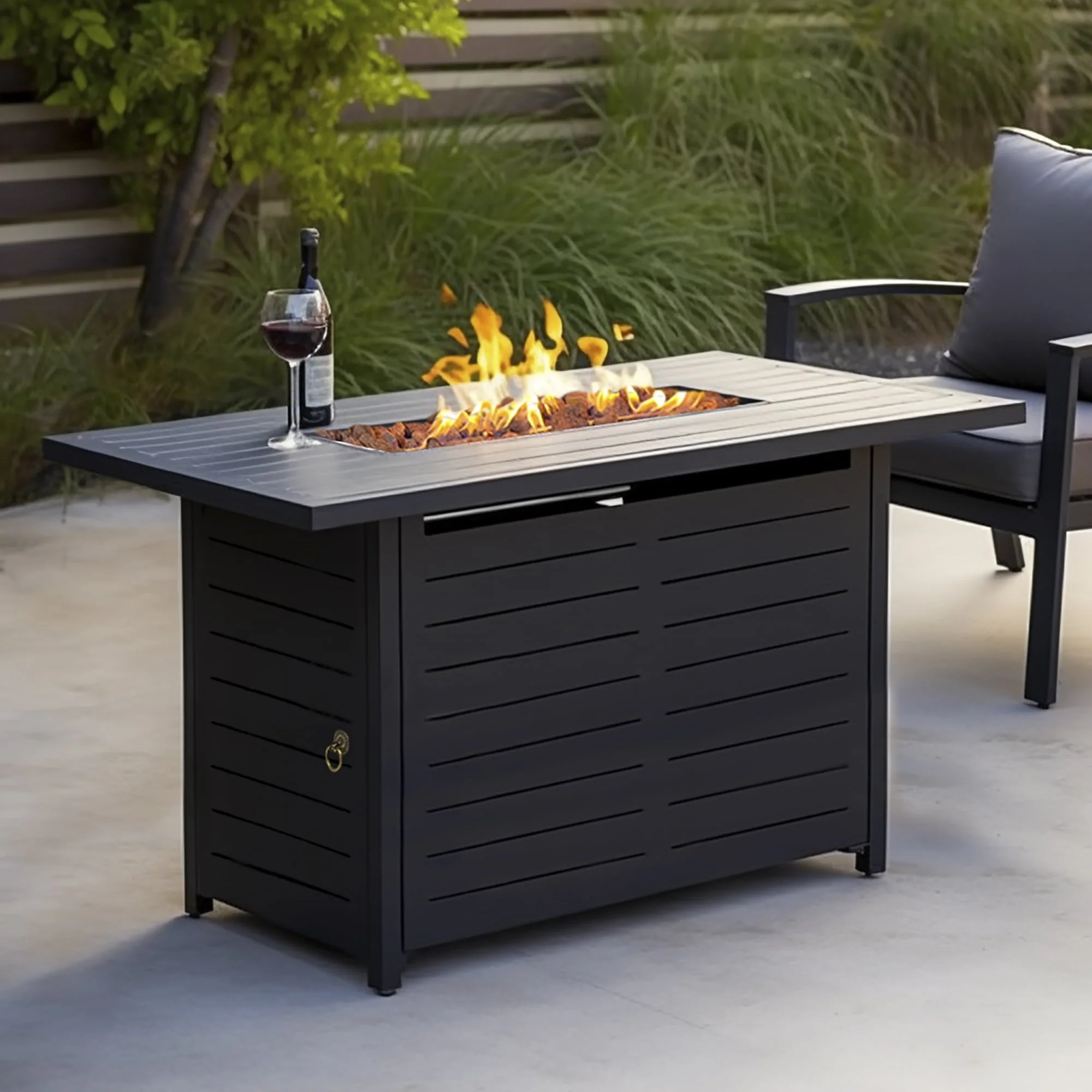 Kinger Home 42 inch Outdoor Propane Fire Pit Table for Patio, 50,000 BTU CSA Certified, Aluminum Frame, Lid, Weather Cover, Lava Rocks