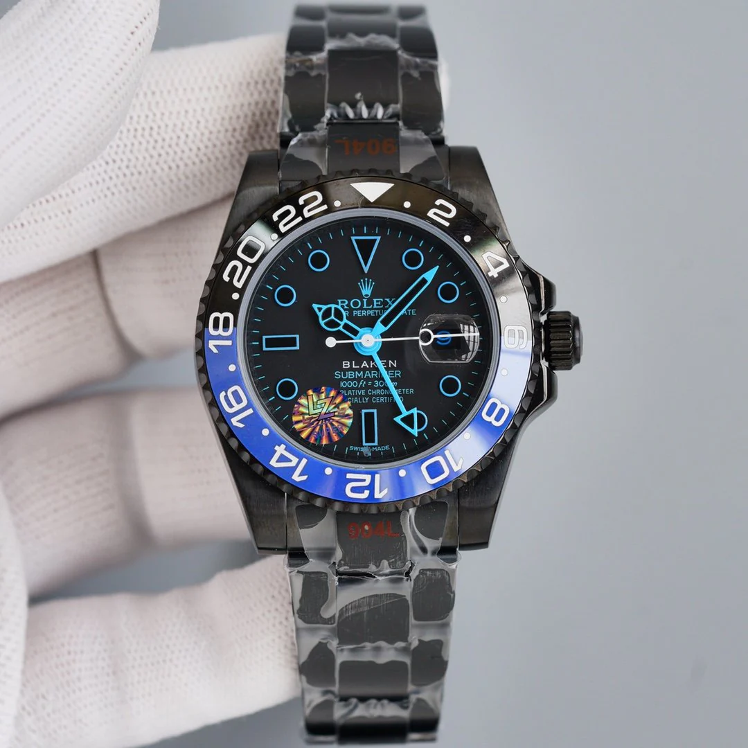 Rolex Watch GMT-MASTER II CUSTOM BLACK BATMAN BEZEL BLUE NUMERALS
