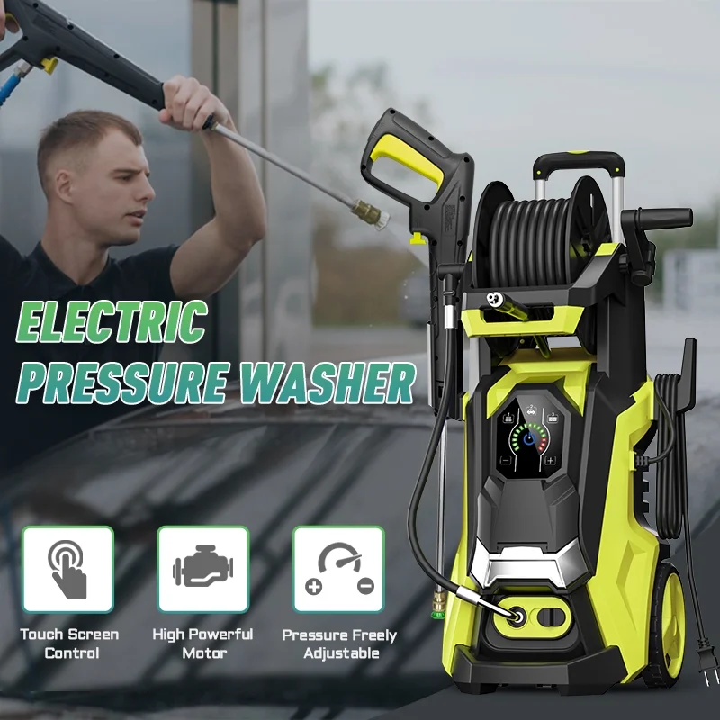 Electric Pressure Washer 5000PSI-Max 3.6GPM Power Washer Touch Screen Adjustable Pressure,4 Nozzles and 500ml Foam Cannon Power Washer Cleaning for Patio Yellow